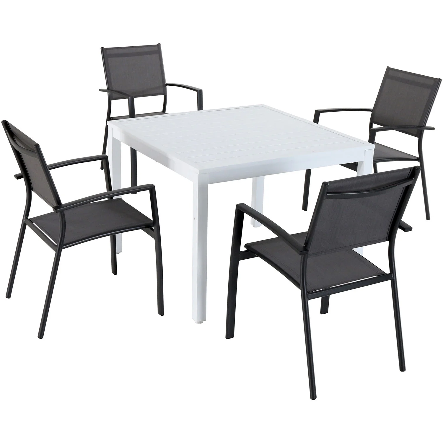 Hanover Del Mar 5-Piece Outdoor Dining Set with 4 Sling Arm Chairs and a 38