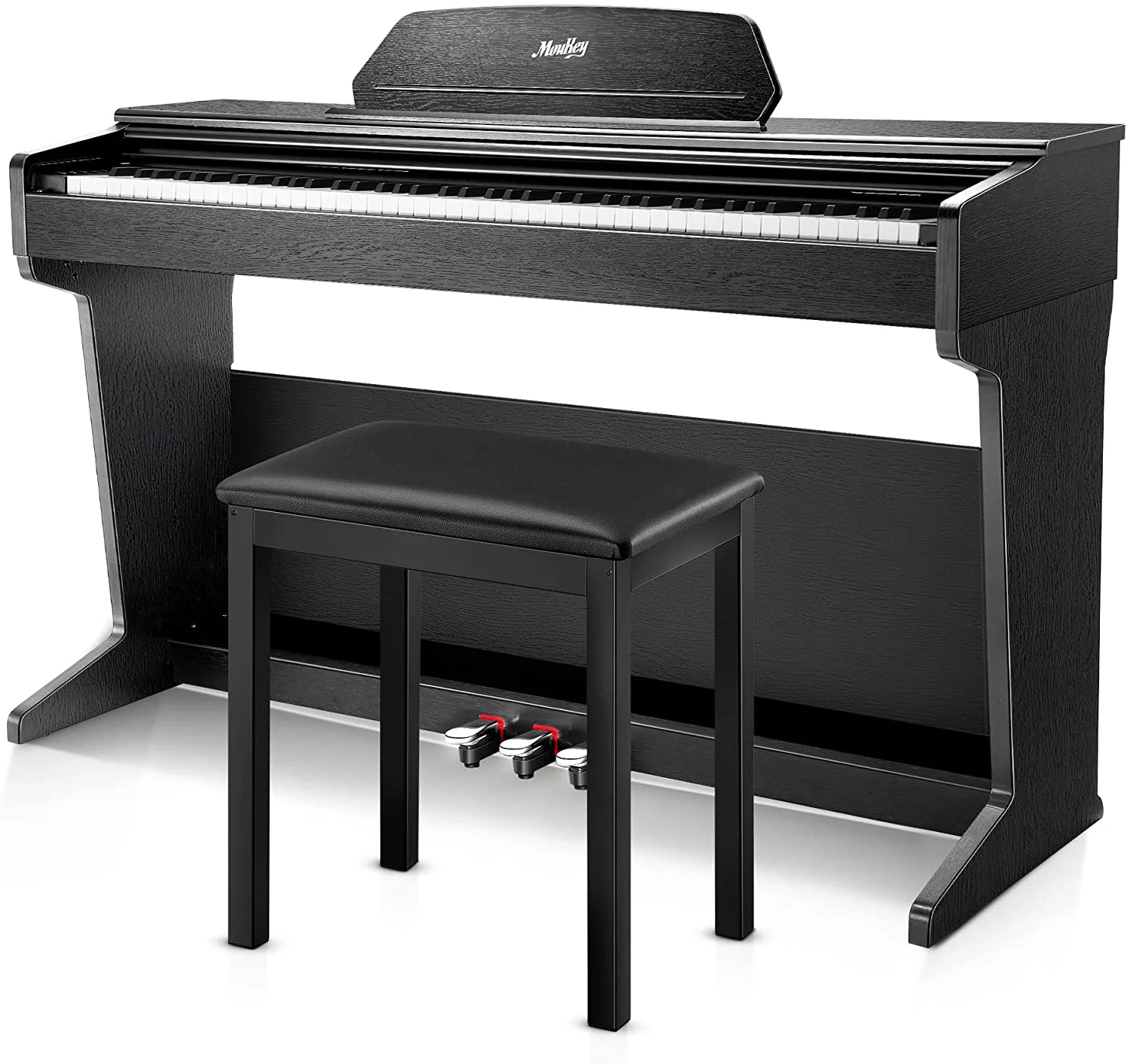 Piano Keyboard 88-Key Semi Weighted, Moukey Digital Piano Electric Keyboard with Stand & Bench for Beginner, MDP-450 Full Size Piano with Triple Pedal & Retractable Cover, MP3 Function, Black