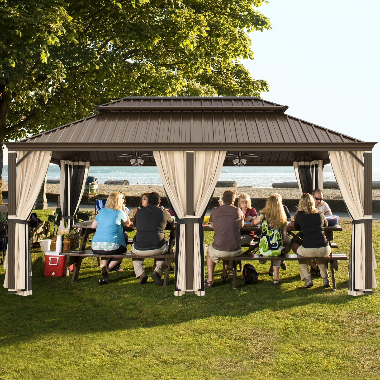 Richryce 12' X 20' Hardtop Gazebo Aluminum Frame Gazebo with Galvanized Steel Double Roof