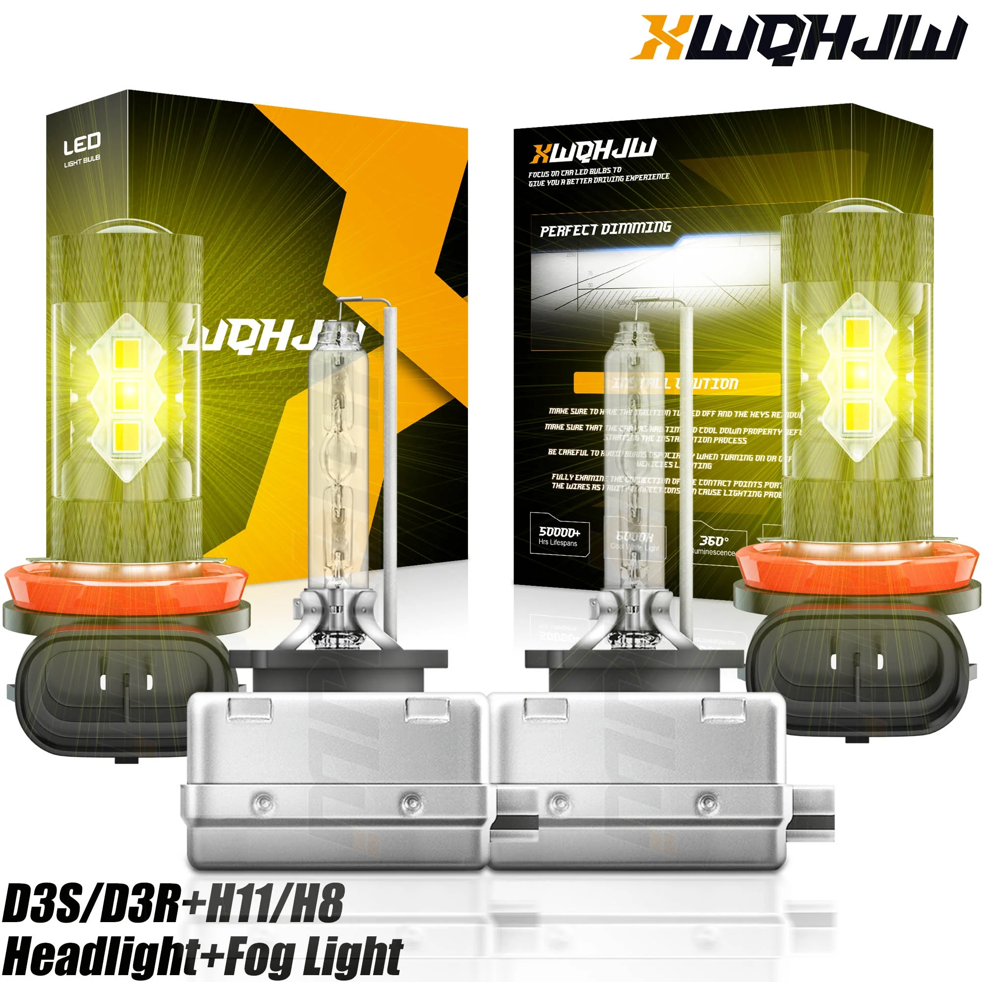 For Ford Mustang 2008-2017 D3S/D3R HID Headlight High/Low + H11/H8 LED Fog Light Bulbs 4Pcs