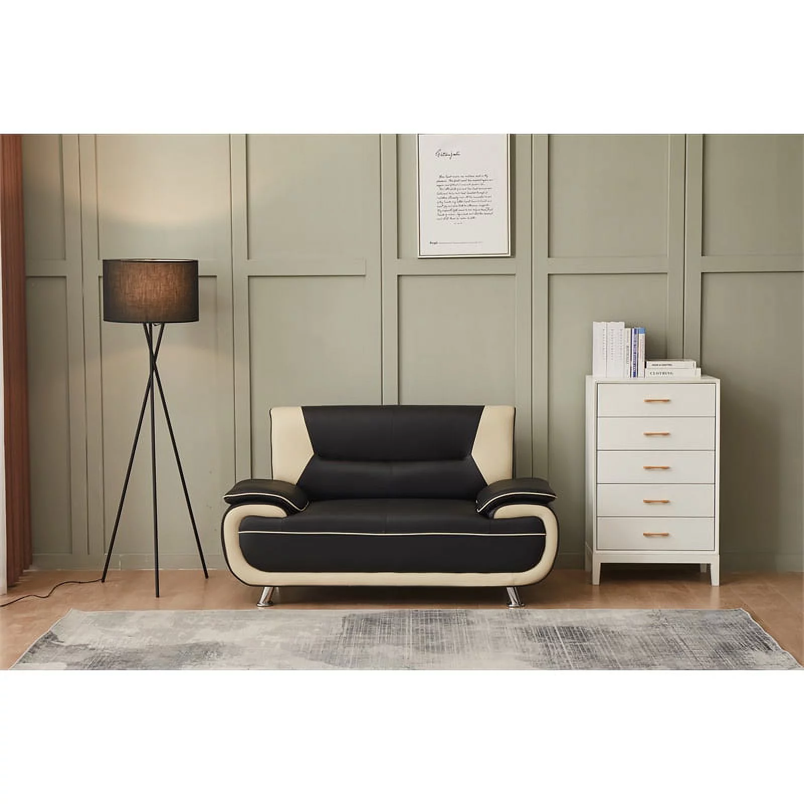 Home Square 2-Piece Set with Faux Leather Loveseat and Chair in Black & Beige