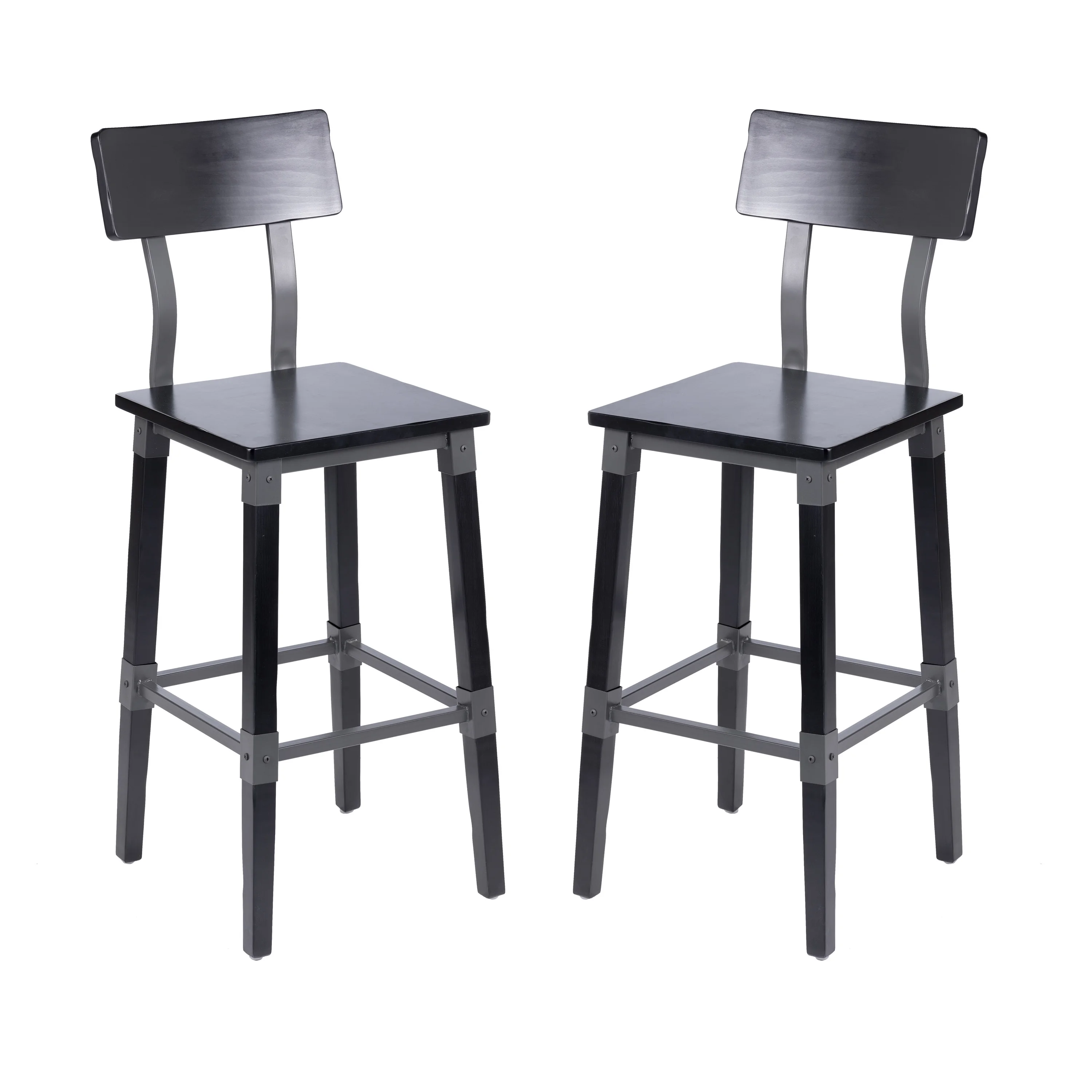 Flash Furniture 2 Pack Commercial Grade Rustic Black Industrial Wood Dining Barstool