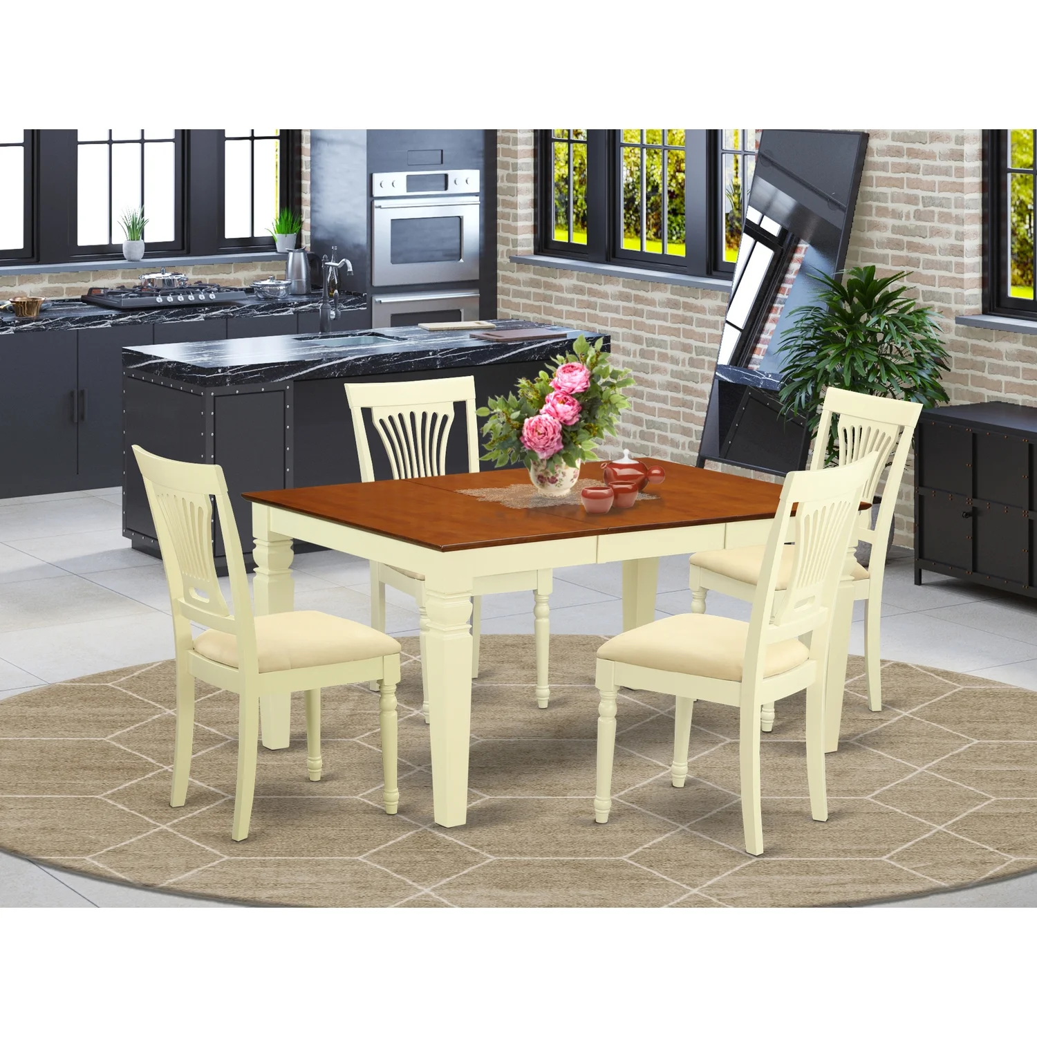 East West Furniture Weston 5-piece Wood Dining Set with Cushion Seat in Cherry