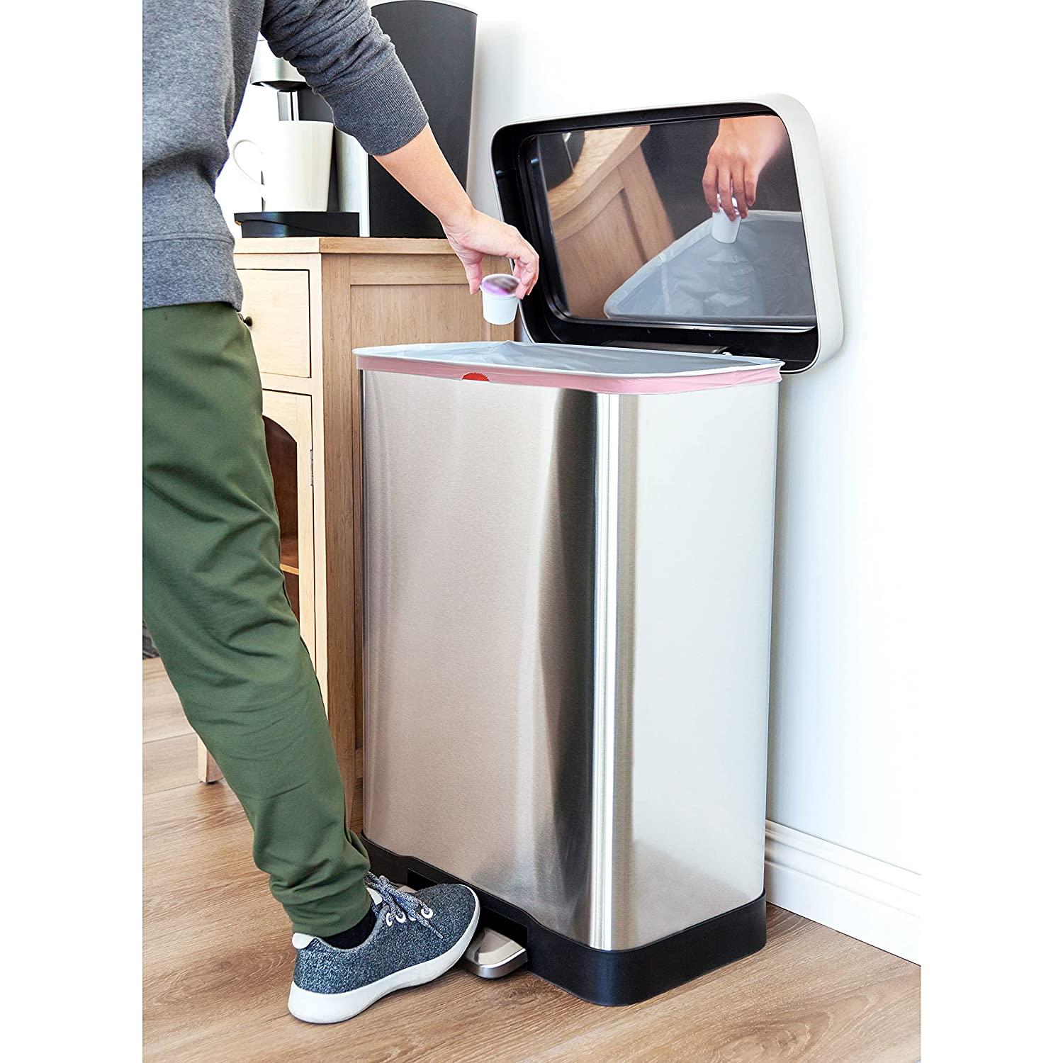 75L/19.8Gal Heavy Duty Hands-Free Stainless Steel Commercial/Kitchen Step Trash Can, Fingerprint-Resistant Soft Close Lid, Rectangle Shape (75L Rectangle)