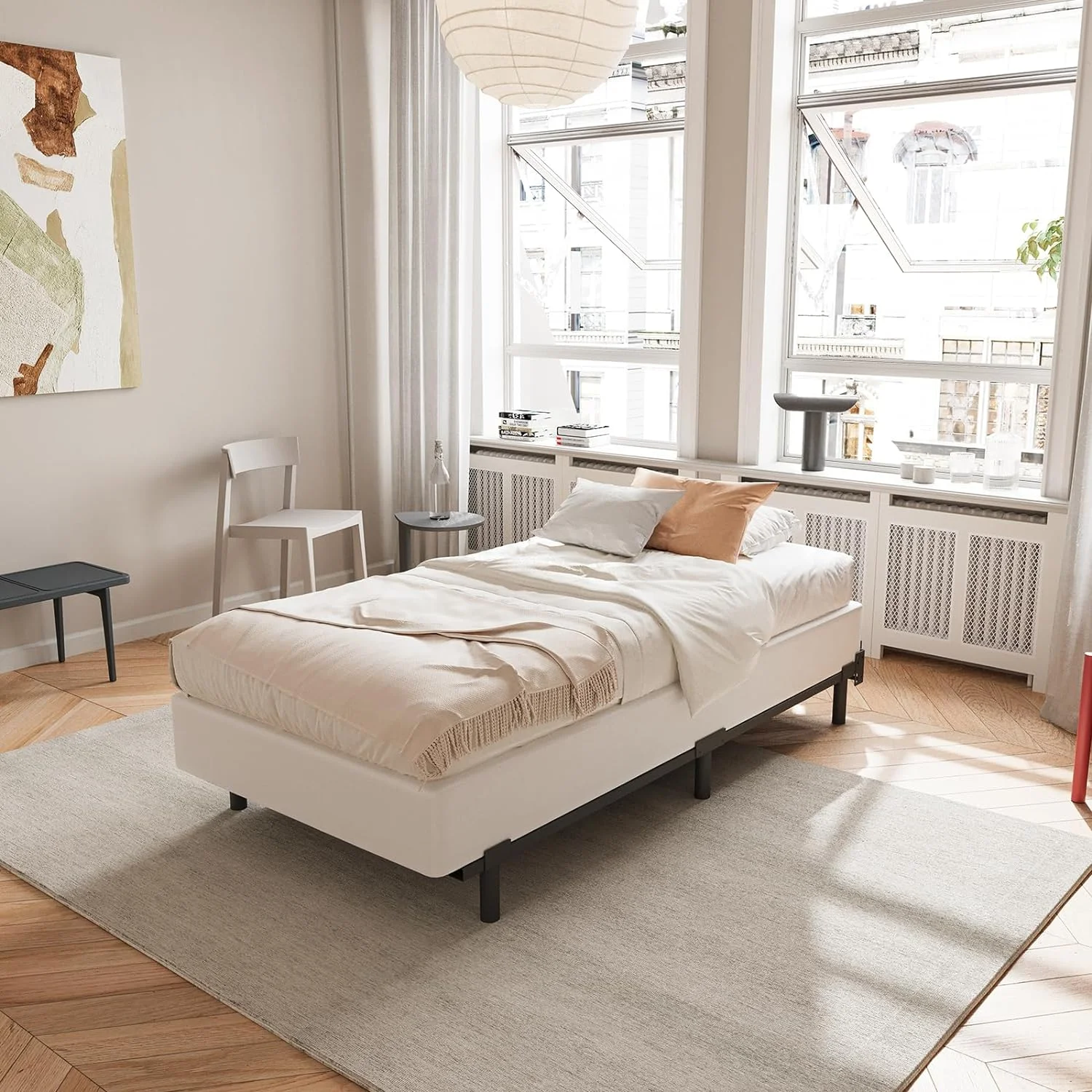 HYUN Twin Box Spring，5 Inch Low Profile Metal Boxspring with Non-Slip Fabric Bed Cover, Sturdy Heavy Duty Steel Structure Bed Base, Noise-Free Mattress Foundation, Easy Assembly，Black