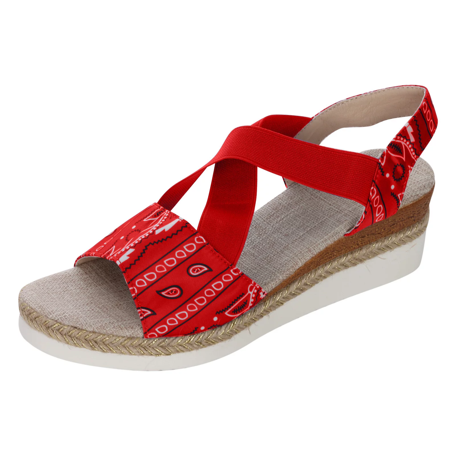 LoyisViDion Women’S Sandals Clearance Women'S Sandals Printed Beach Slippers Summer Wedge Platform Arch Support Orthopedic Shoes Rollback Red 9.5