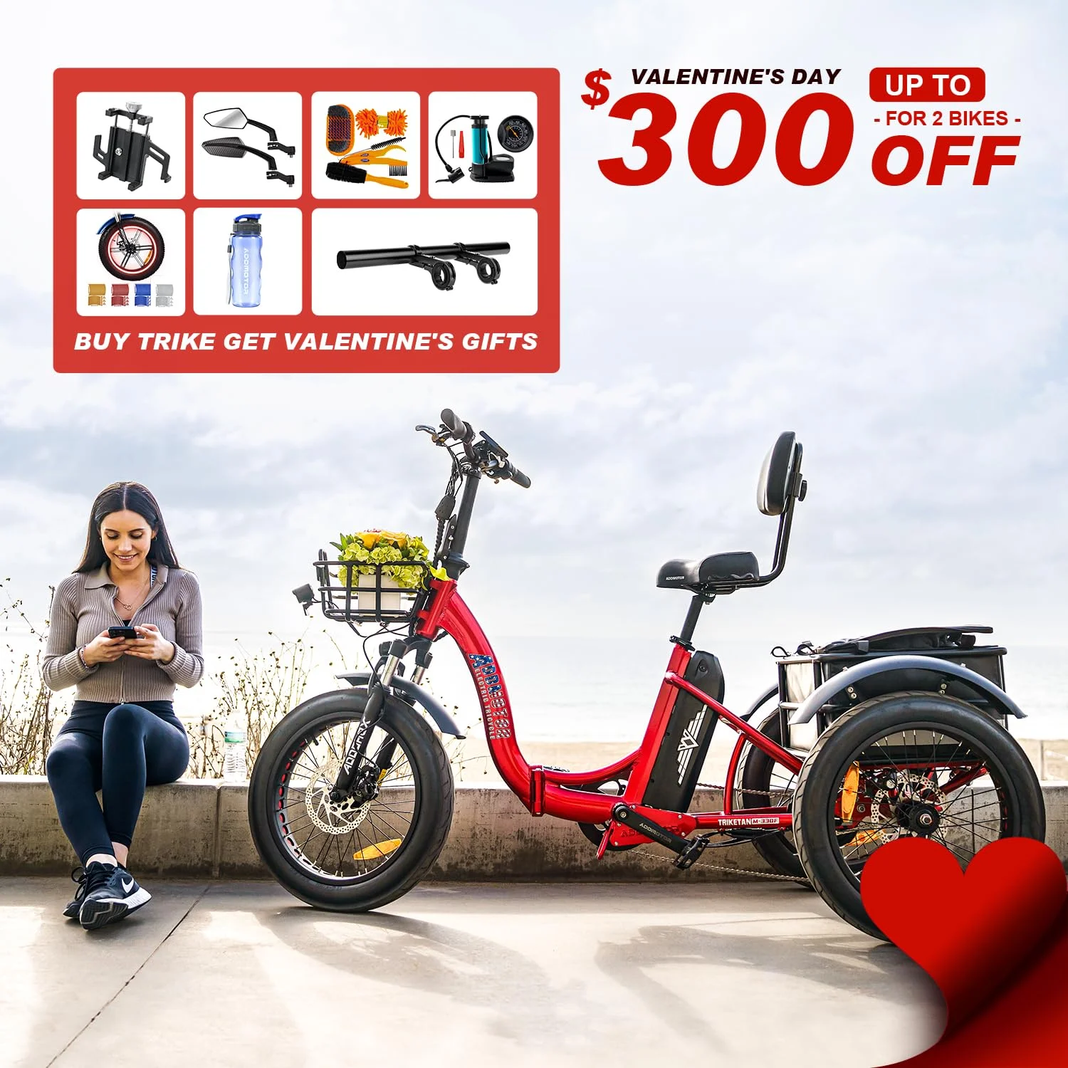 Addmotor Electric Trike, 750W Foldable Electric Tricycle, Folding Electric Trike for Adults,48V 20Ah Removable Battery,20