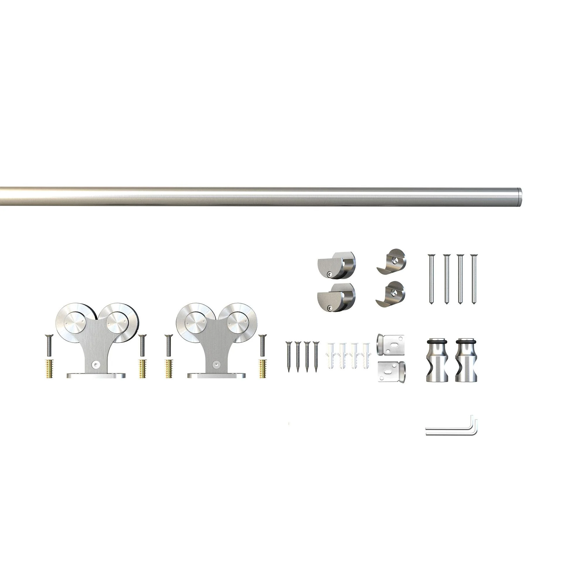 Architectural Products by Outwater 8 Ft Barn Door Stainless Steel Sliding Rolling Barn Door Hardware Kit for Single Wood Doors with Non-Routed Adjustable Floor Guides