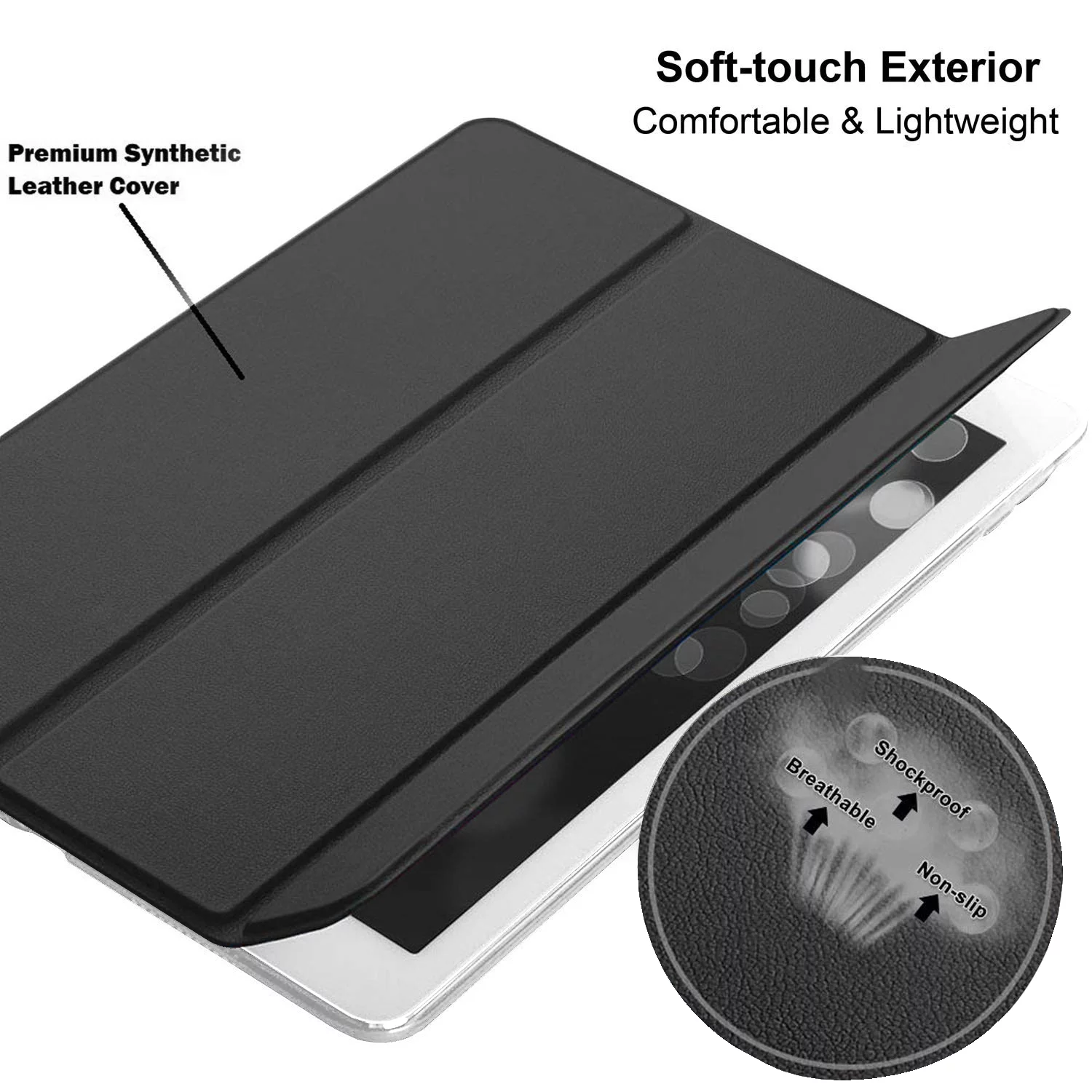 DuraSafe Cases iPad 9.7 Inch 6 5 Air 2 1 Generation [ 6th 5th Air 2nd 1st ] MH2V2LL/A MH2W2LL/A MH2U2LL/A MGLW2LL/A MGL12LL/A MH0W2LL/A Slim Lightweight Protective PC Dual Angle Stand Cover - Black