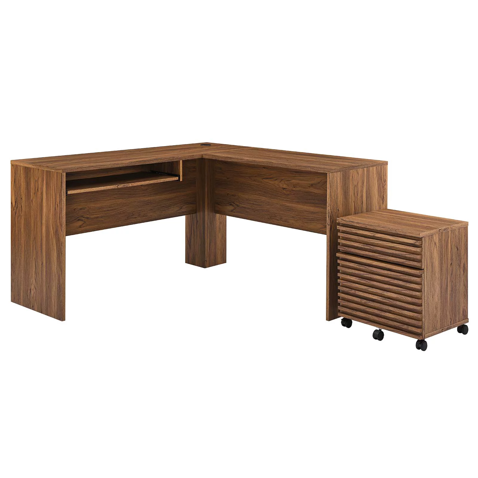 Modway Render Wood Desk and File Cabinet Set in Walnut