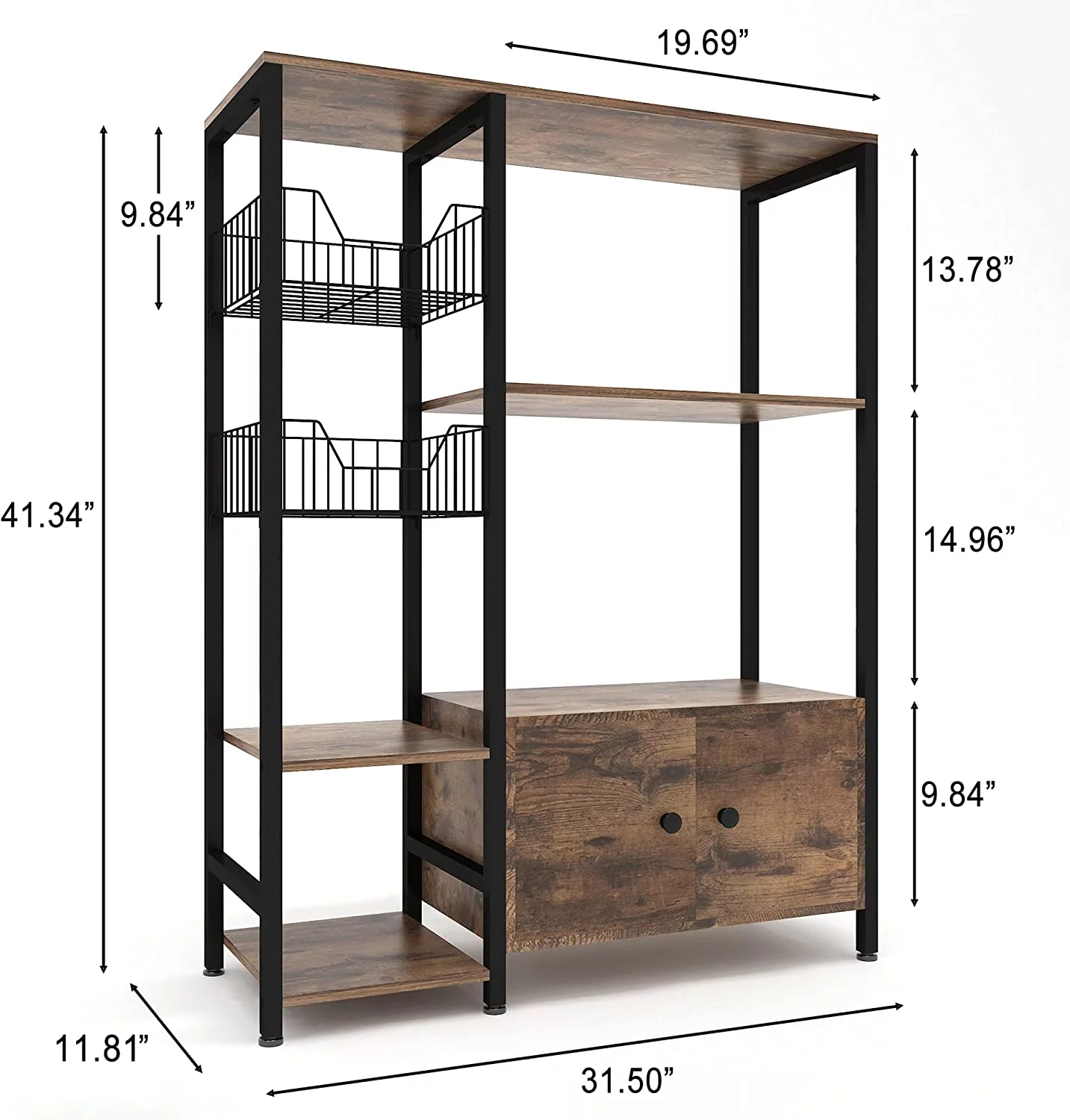 5-Tier Kitchen Bakers Rack,Microwave Oven Stand with Shelves,Utility Storage Shelf with Hutch,Free Standing Kitchen Rack Organizer