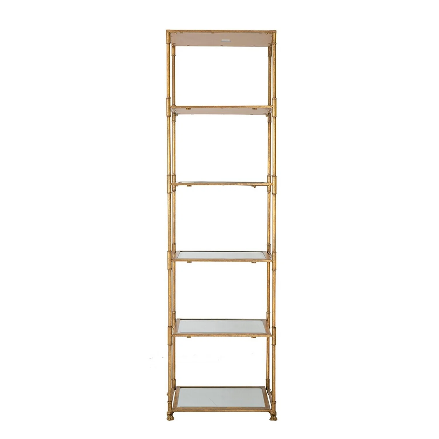 Maykoosh Southwestern Style 71 Inch Shelf, 6 Tier Design, 5 Glass Shelves, Iron Frame, Gold Finish