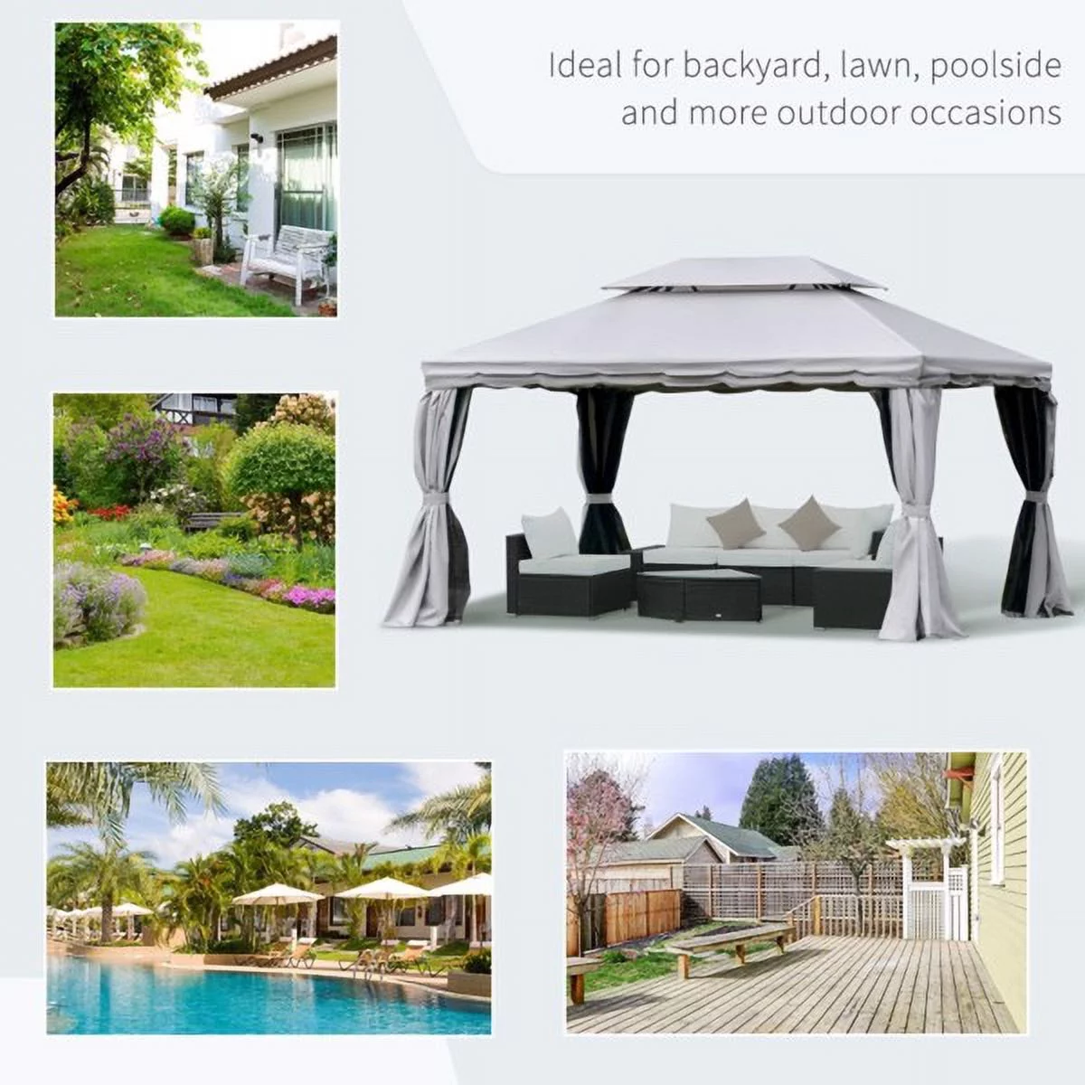 Fithood 10ft x 13ft Patio Gazebo-Gray-AS