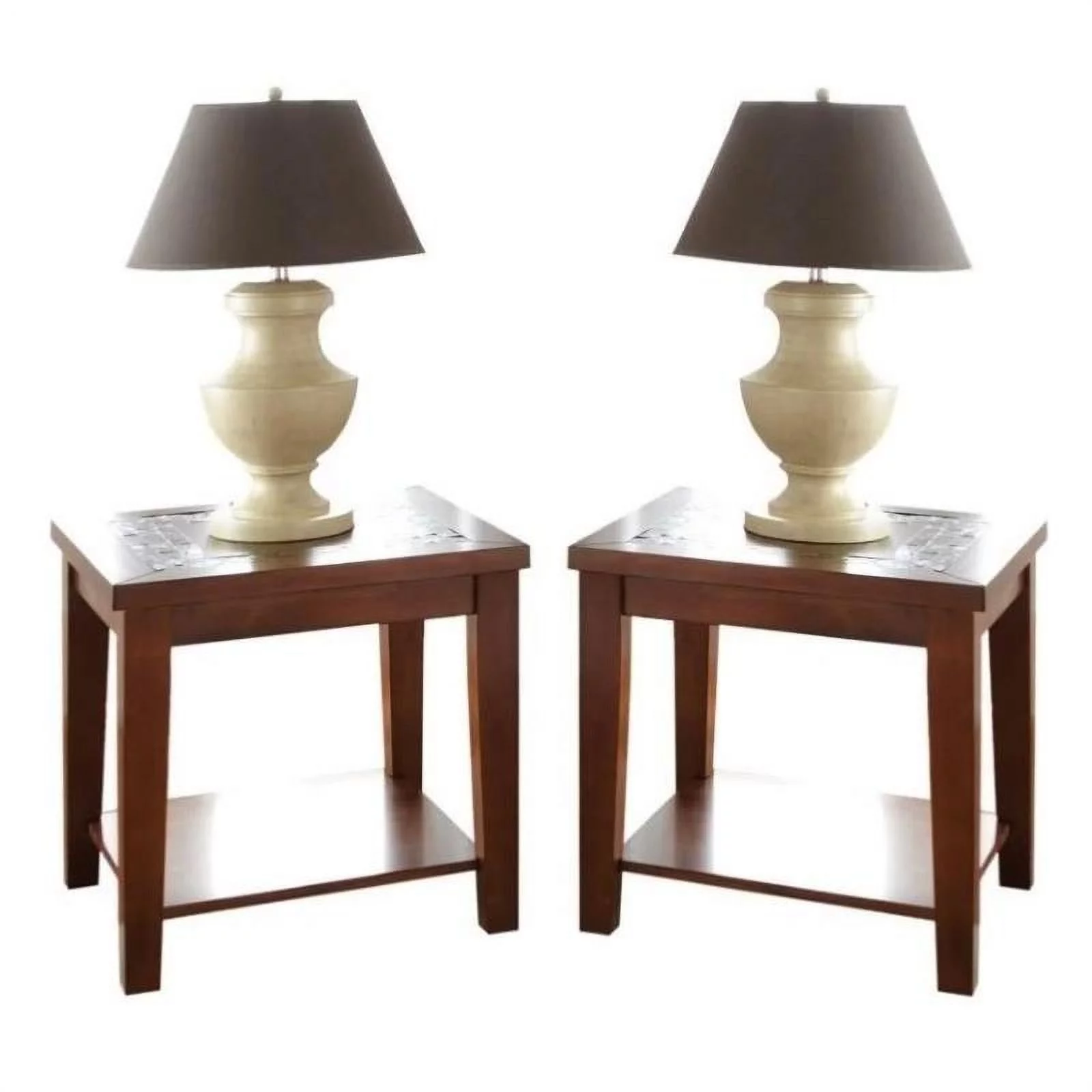 Home Square Davenport Slate Wood End Table in Brown Cherry - Set of 2