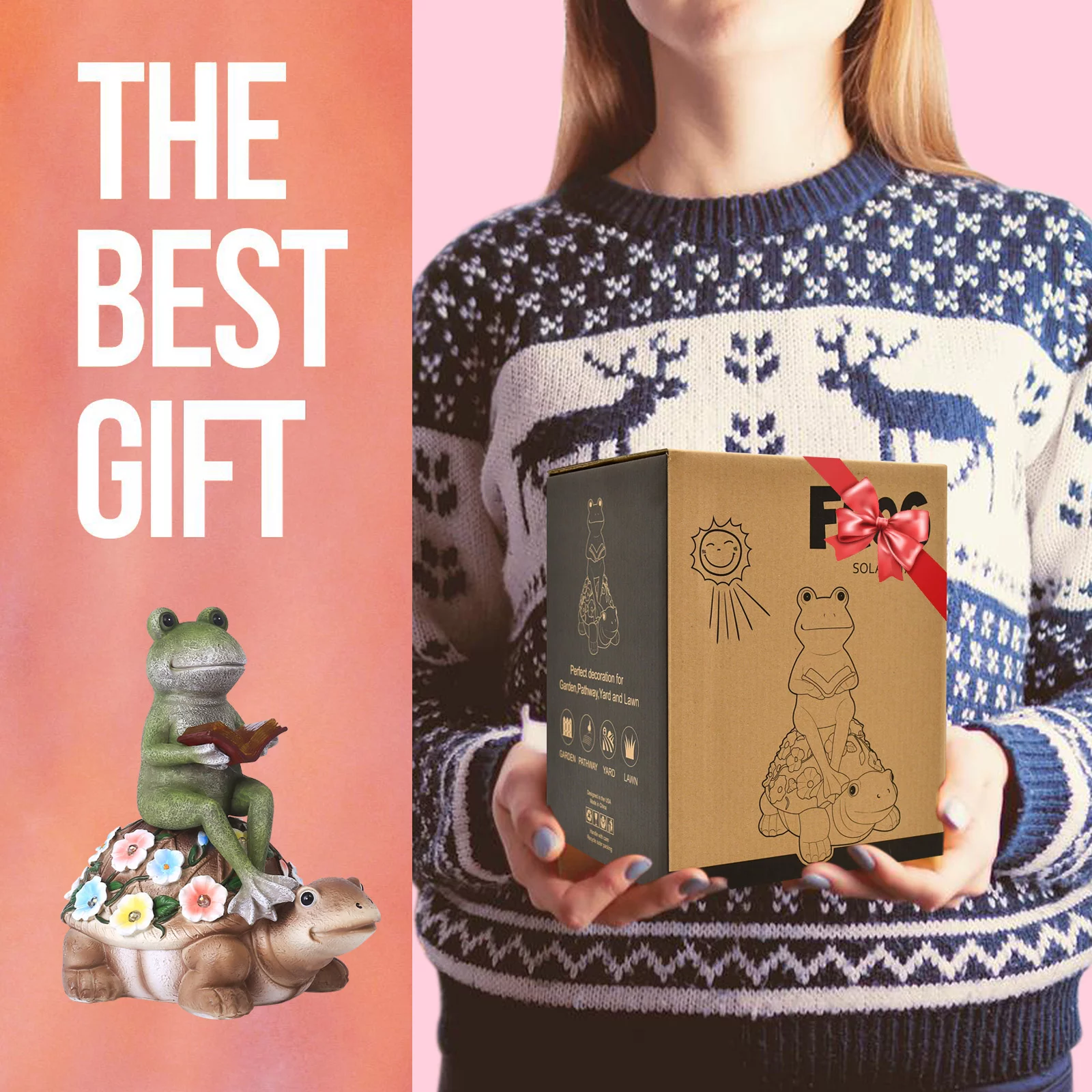 Goodeco Frog Stuff and Turtle Garden Sculptures & Statues,Cute Solar Lawn Ornaments Outdoor Statues,Sea Turtle Gifts for Women 7.1*7.7in