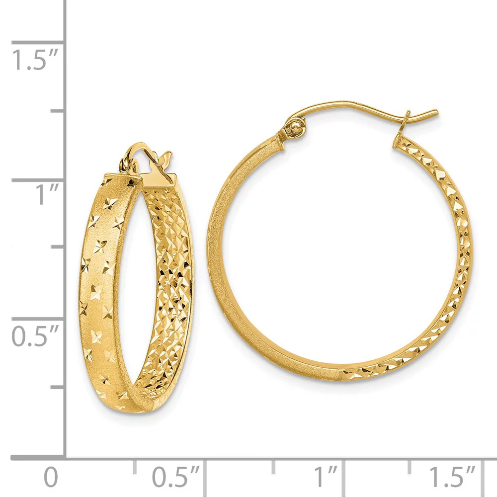 Primal Gold 14 Karat Yellow Gold Satin and Polished and Diamond-cut In and Out Hoop Earrings
