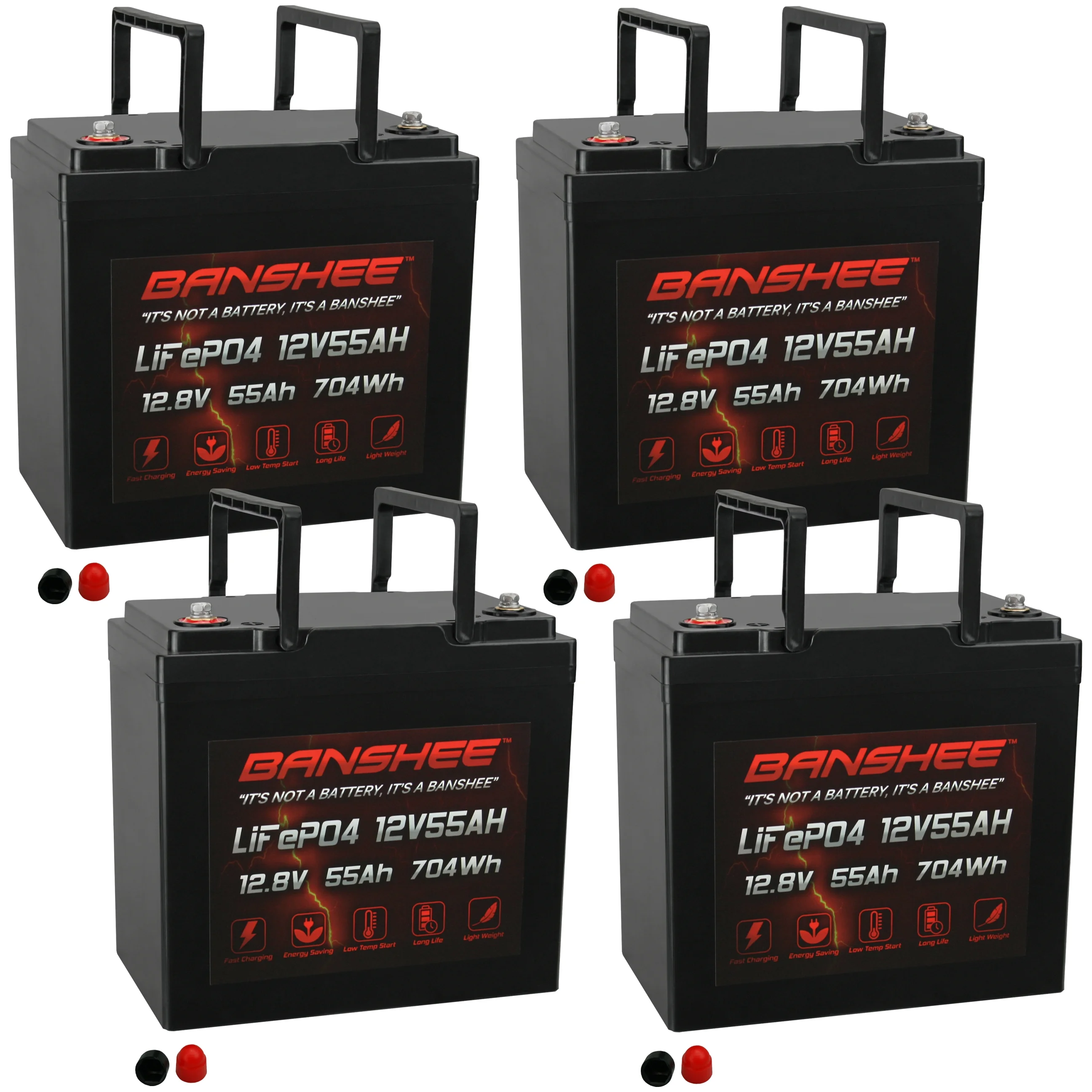 Banshee Battery 12V 55AH Lithium LiFePO4 Deep Cycle Replacement Battery Compatible with Motor Guide VariMax Trolling - 4 Pack