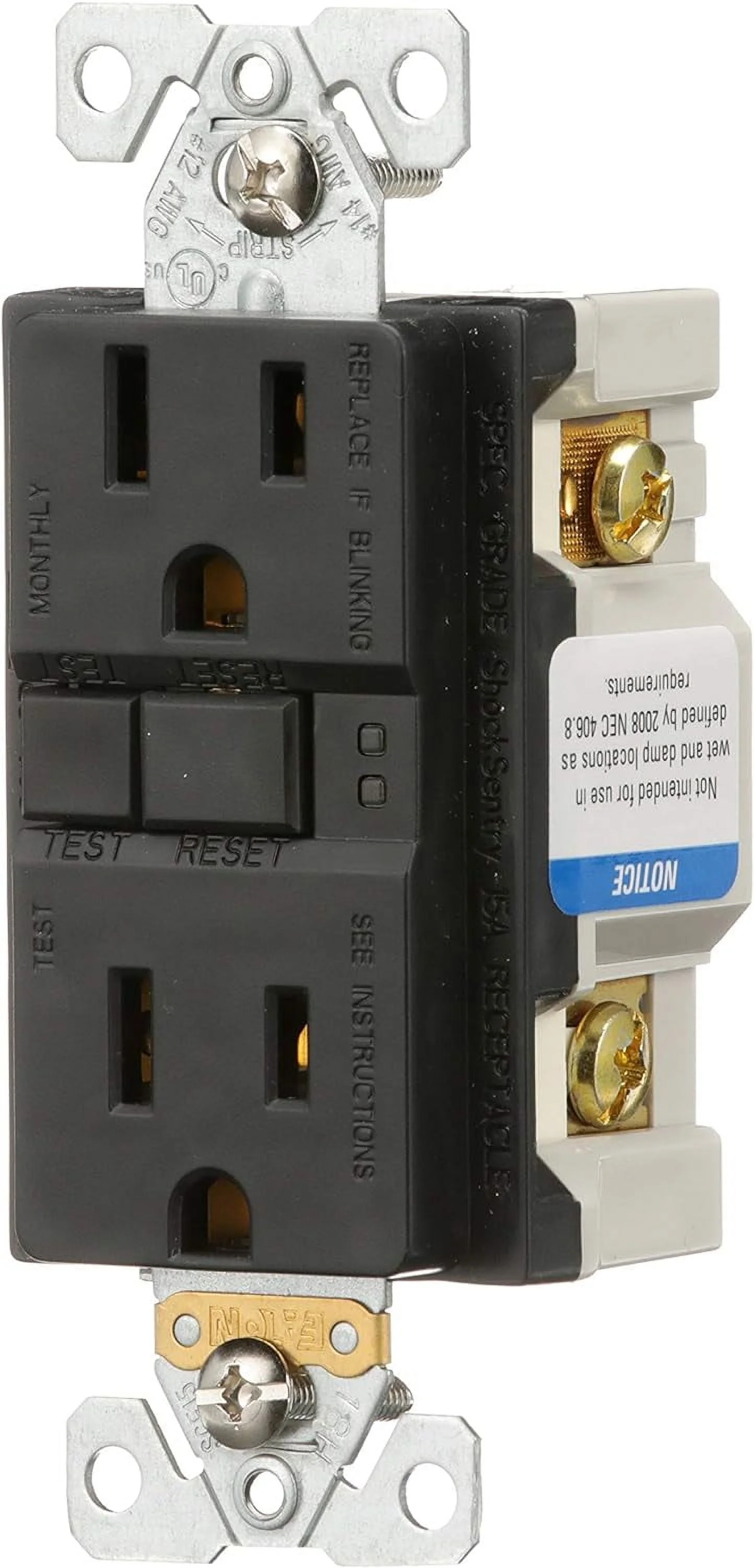 SGF15BK Arrow Duplex Gfci Receptacle, 125 Vac, 15 A, 2 Pole, 3 Wire, Black