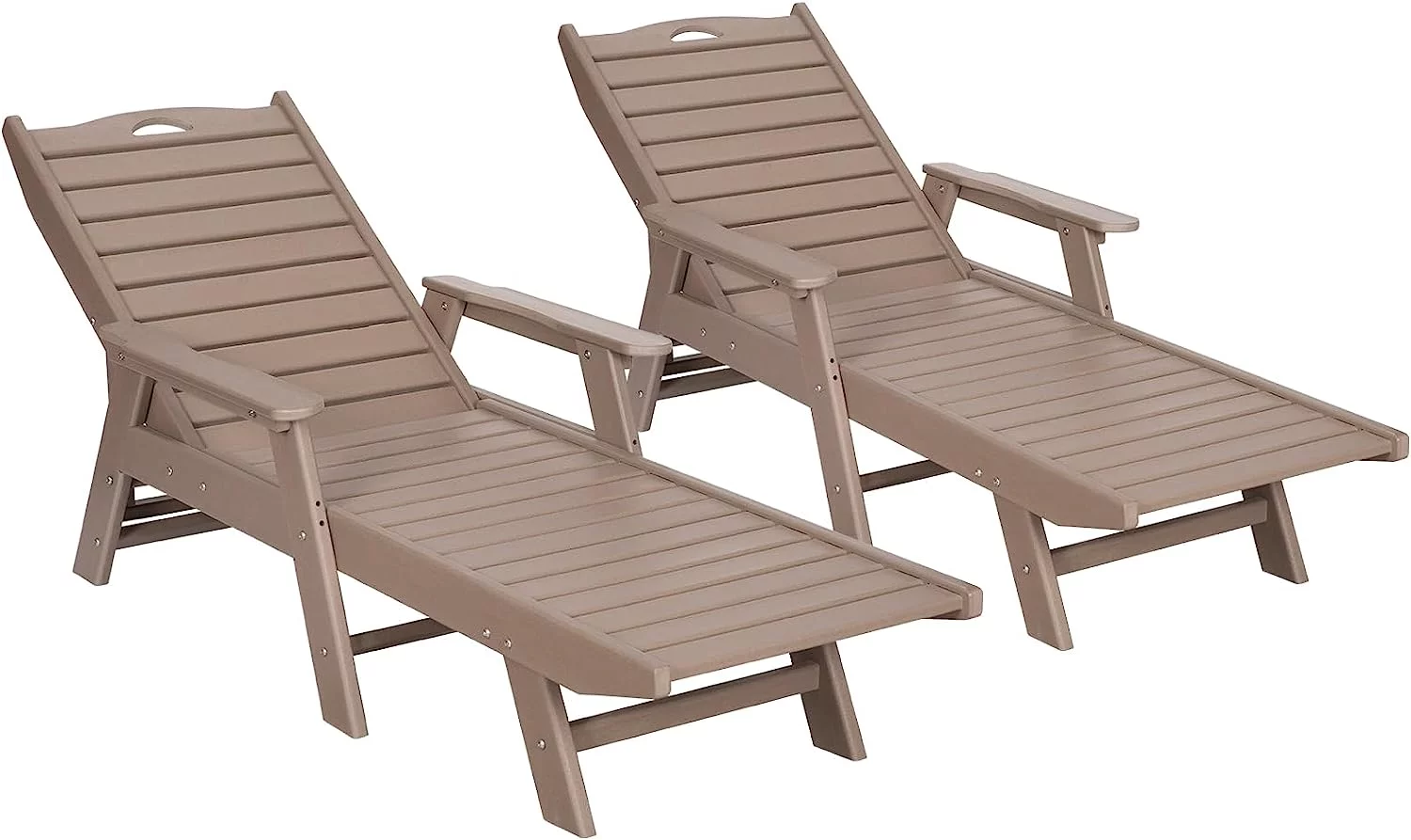 NALONE Chaise Lounge Set of 2 Outdoor with 5-Position Adjustable Backrest, HDPE Lounge Chair for Outside Supports Up to 400 LBS, Pool Lounge Chairs for Patio Poolside Deck Beach Backyard(Grey Brown)