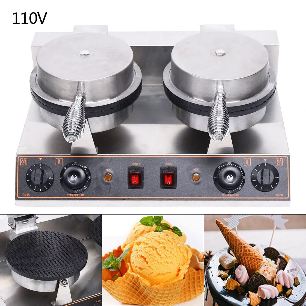 110v Electric Nonstick Waffle Maker Machine - Commercial Ice Cream Cone Maker 19.6*13.9*10.2in