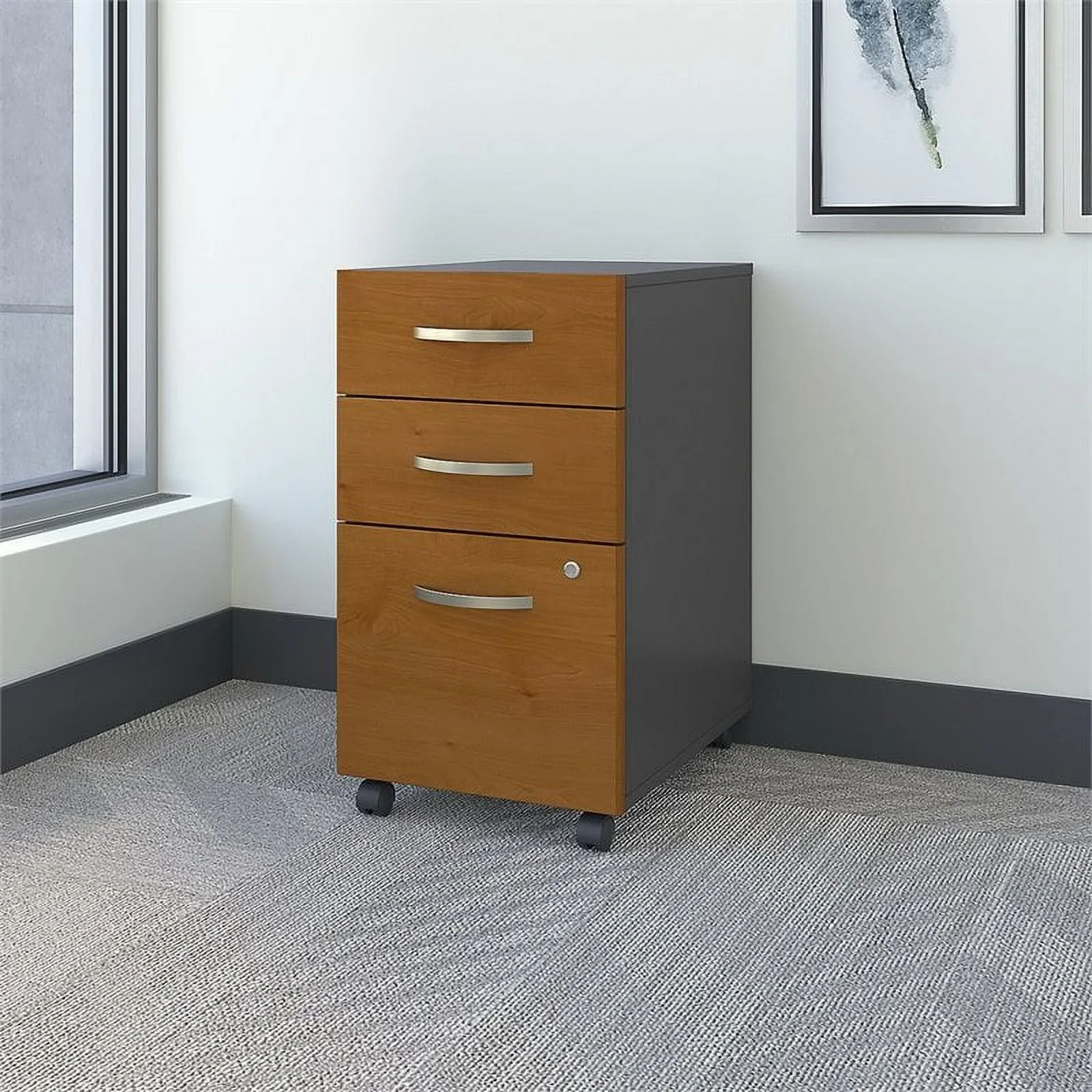 Home Square 2 Piece Mobile Filing Cabinet Set with 3 Drawer in Natural Cherry