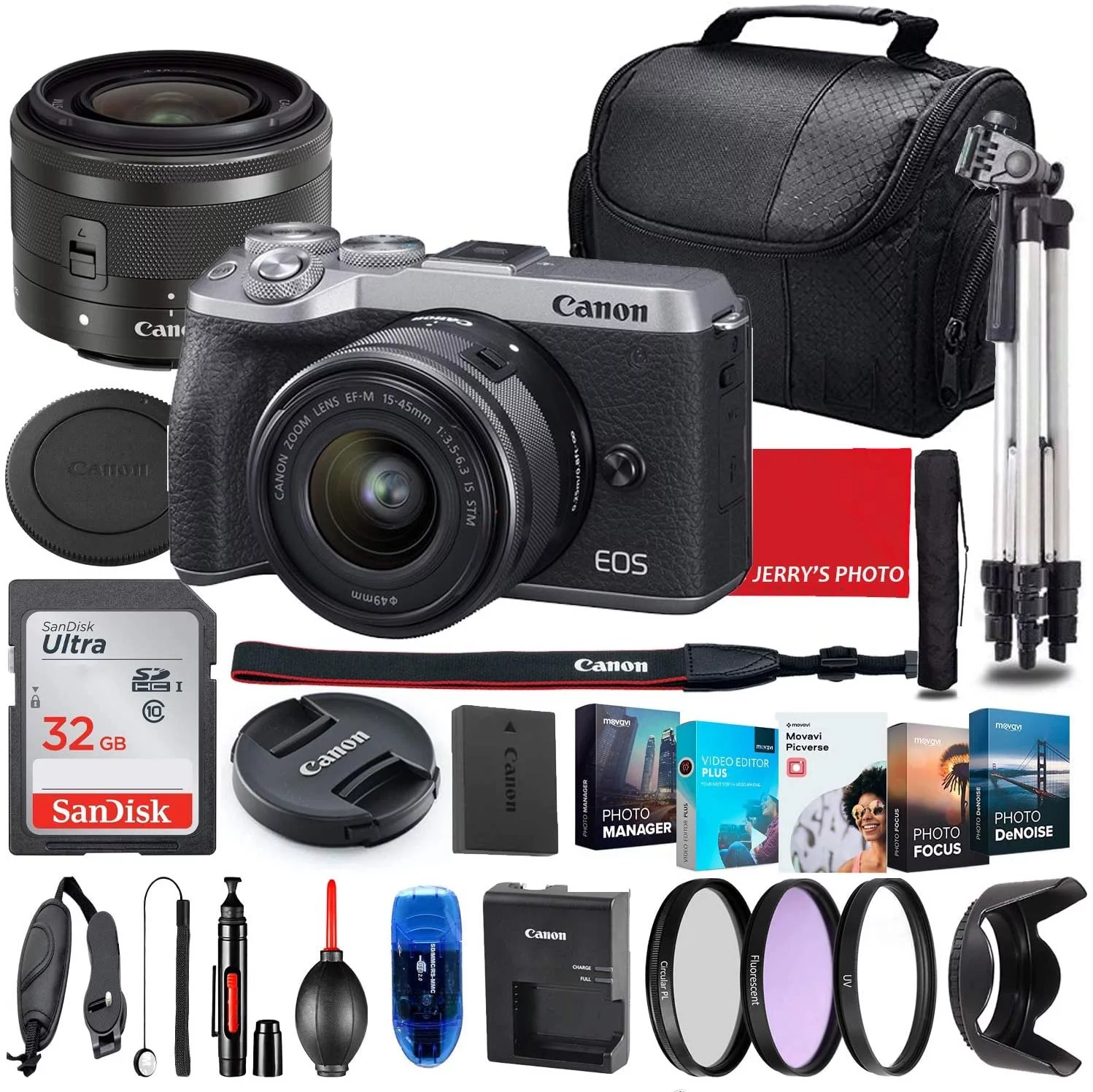 Canon EOS M6 Mark II Mirrorless Camera with 15-45mm STM Lens (Silver) Bundle + Premium Accessory Bundle Including 32GB Memory, Filters, Photo/Video Software Package, Shoulder Bag & More