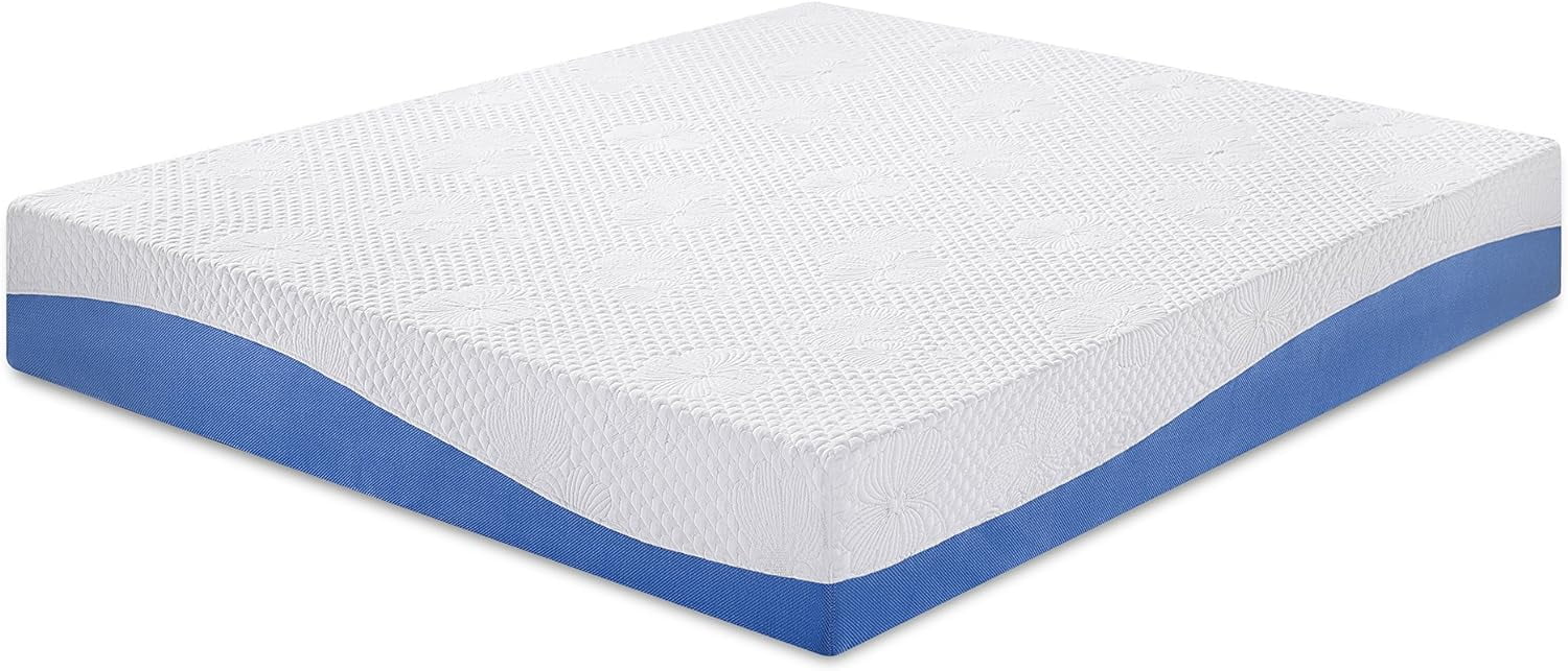 YANRUI Queen Mattress, 10 Inch Gel Memory Foam Mattress, Gel Infused for Comfort and Pressure Relief, CertiPUR-US Certified, Bed-in-a-Box, Medium Firm, Blue, Queen Size