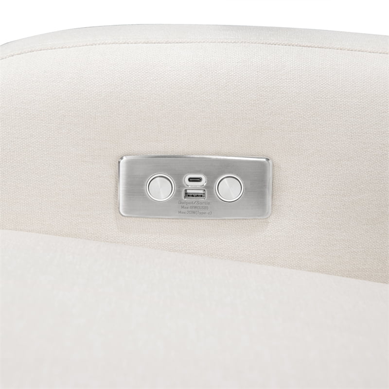 Pemberly Row Fabric Glider Recliner with Electronic Control and USB in Cream