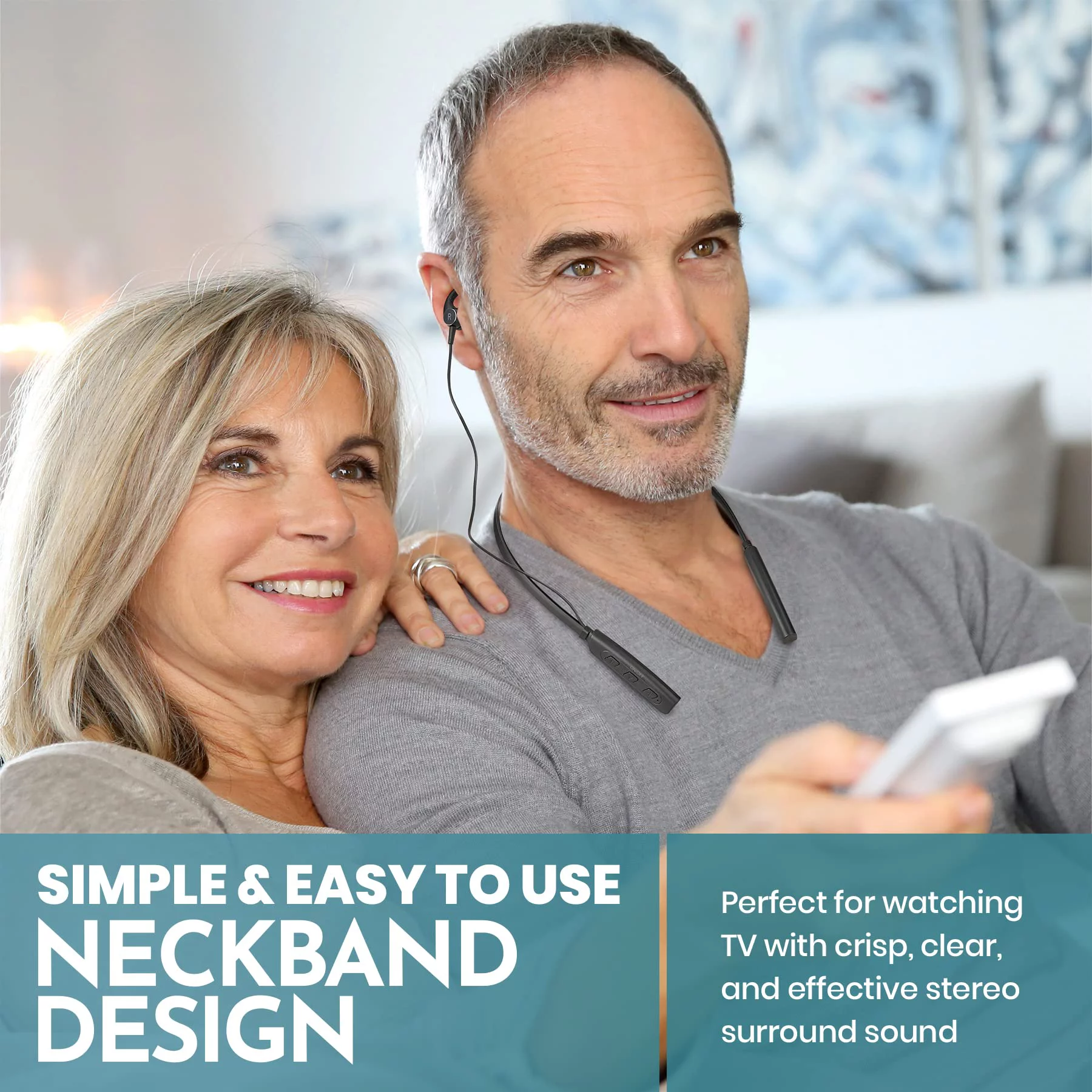 Rechargeable Hearing Amplifier - Wireless Hands-Free Neckband, Black by MEDca