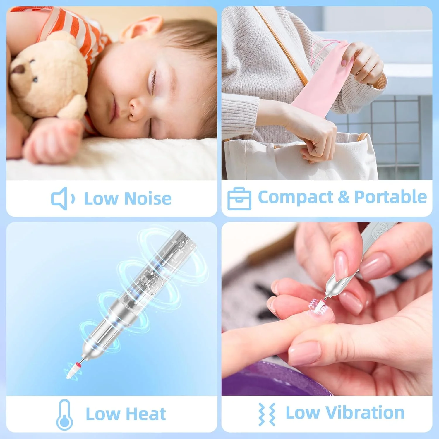 Electric Nail Drill Machine, Nail Drills for Acrylic Nails Professional E File Portable Cordless Nail Drill with 6 Speeds, 12pcs Nail Drill Bits, 2 Charging Modes Efile for Manicure Pedicure