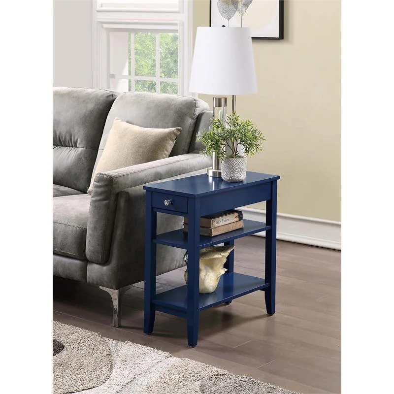 Pemberly Row Three-Tier End Table With Drawer in Blue Wood Finish