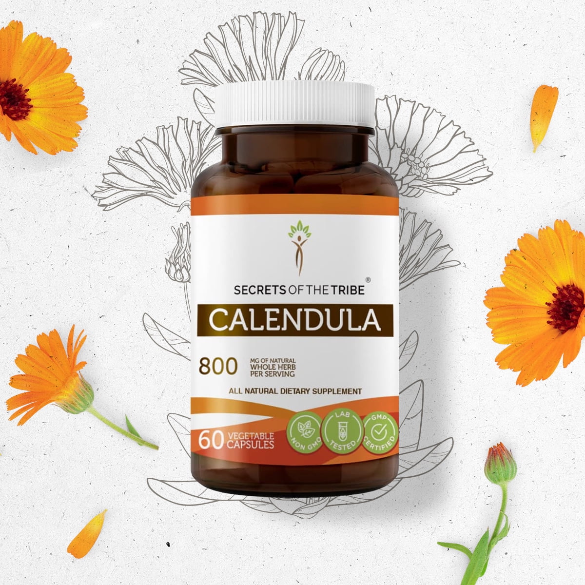 Secrets of the Tribe Calendula 60 Capsules, 400 mg, Organic Calendula (Calendula Officinalis) Dried Flower