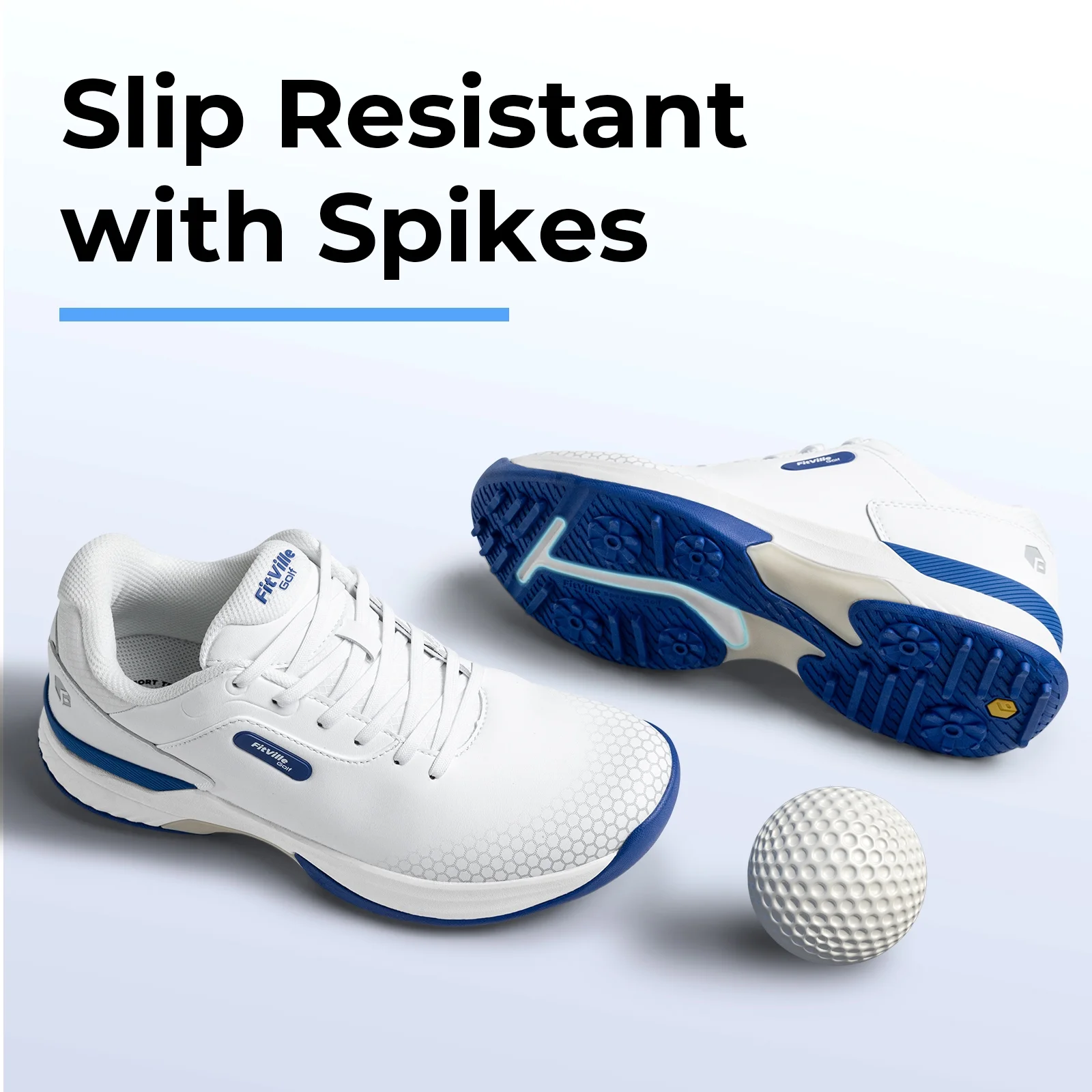 FitVille Wide & Extra Wide Mens Golf Shoes Professional Outdoor Waterproof Spiked Golf Shoes for Men