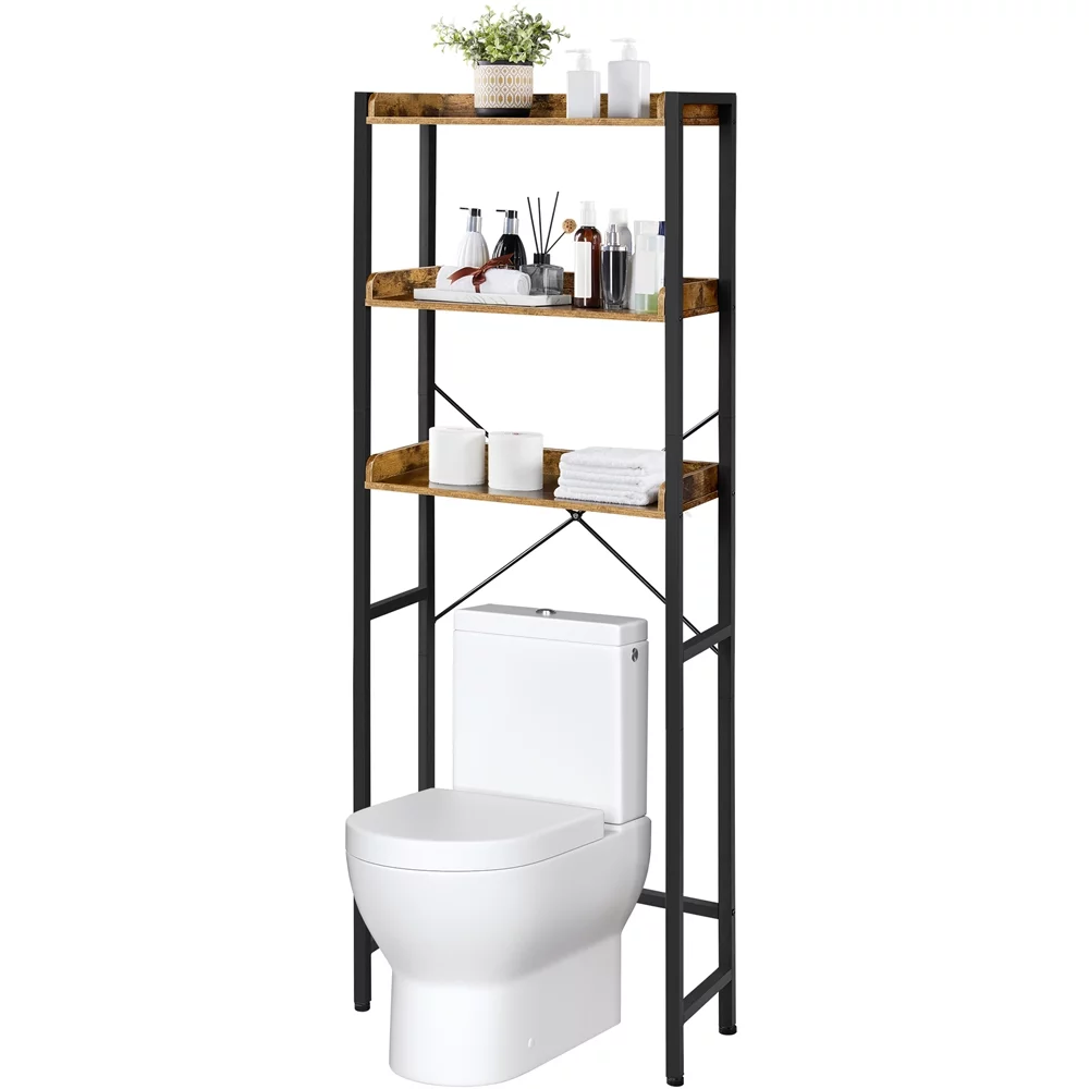 SmileMart 3-Tier Over-the -Toilet Storage Rack with Metal Construction and Wooden Open Shelf for Toilet, Rustic Brown