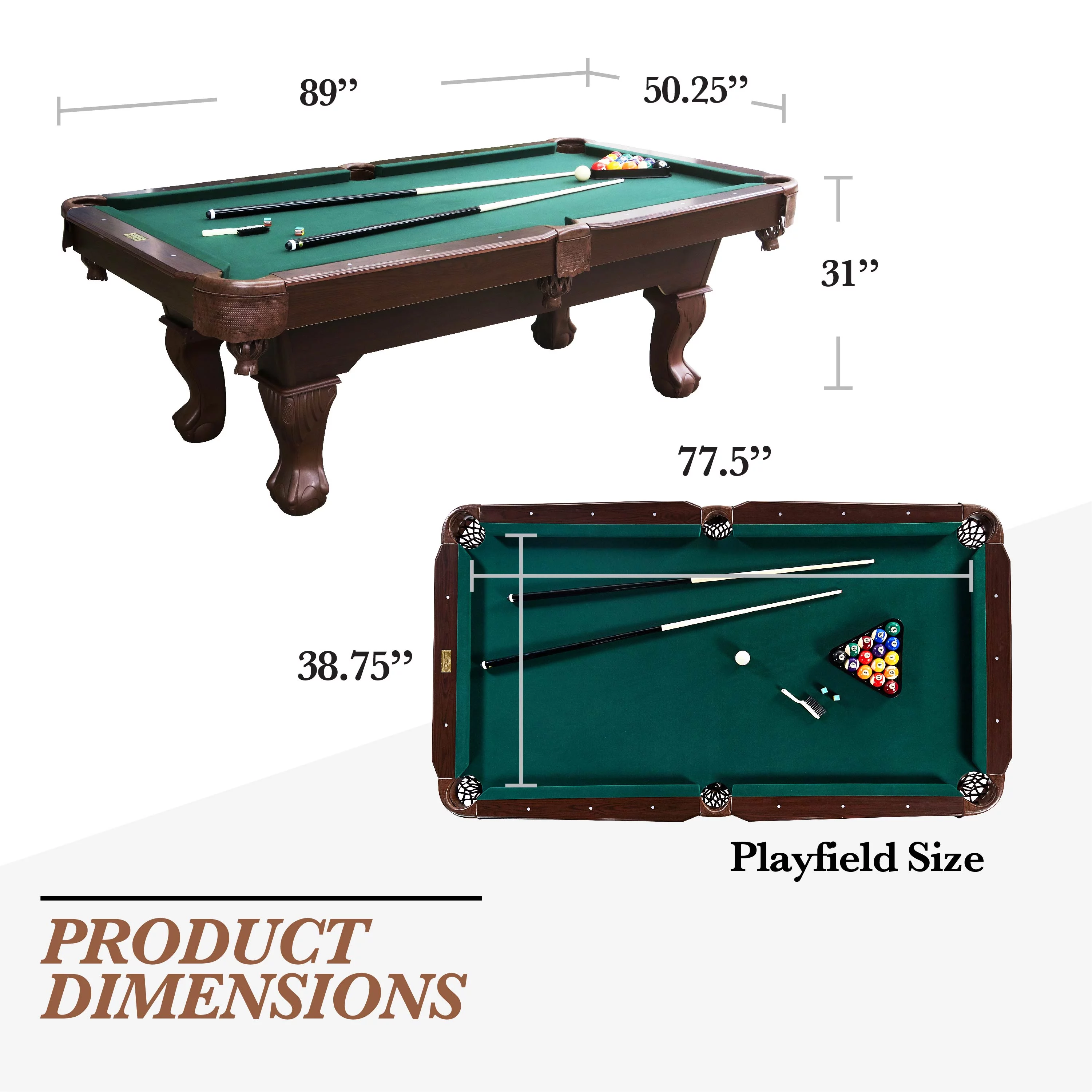 Barrington Billiards 7.5' Springdale Drop Pocket Table with Pool Ball and Cue Stick Set, New