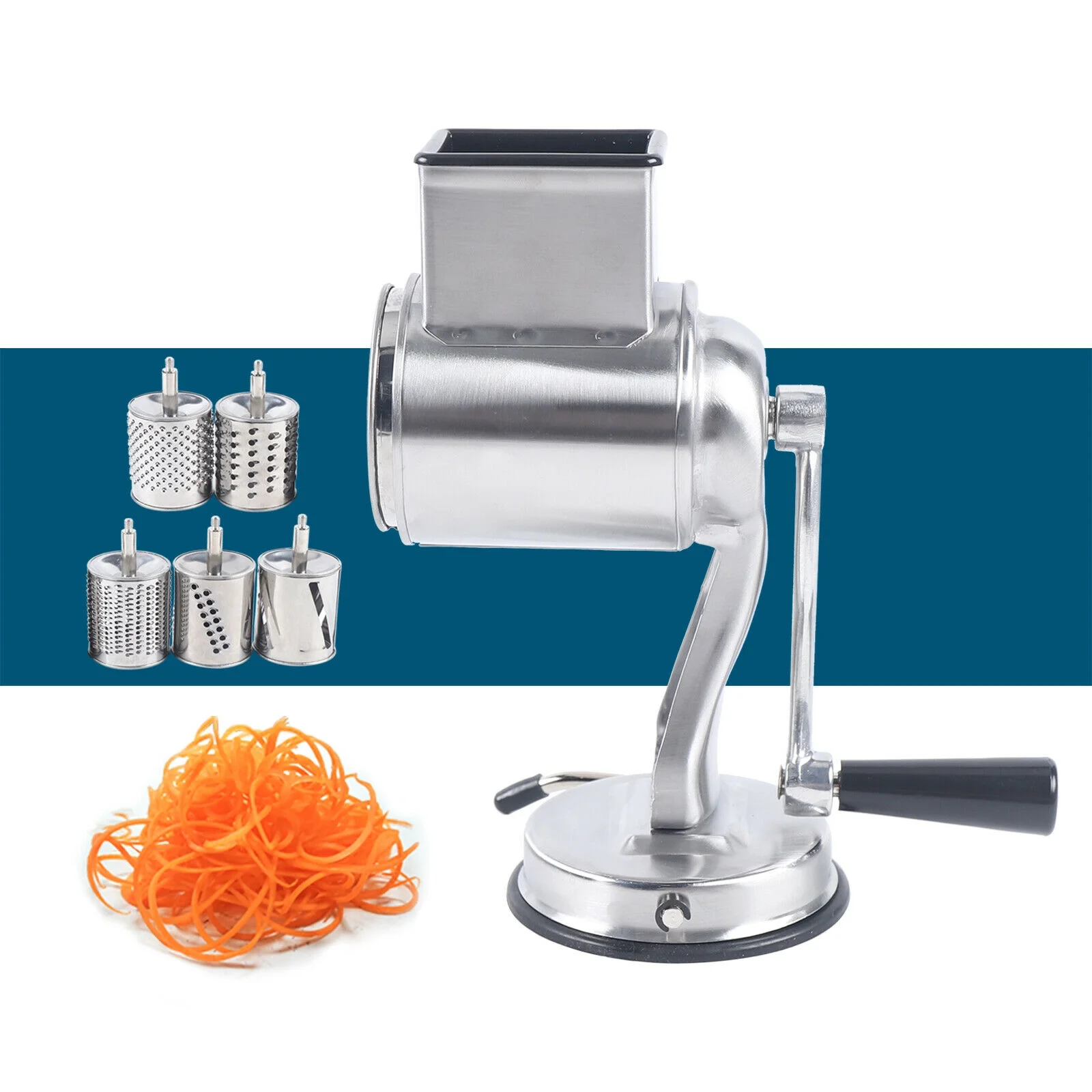 Stainless Steel Hand Held Food Grater Rotary Drum Slicer Grinder Food Graters & Lesters W/ 5 Blade