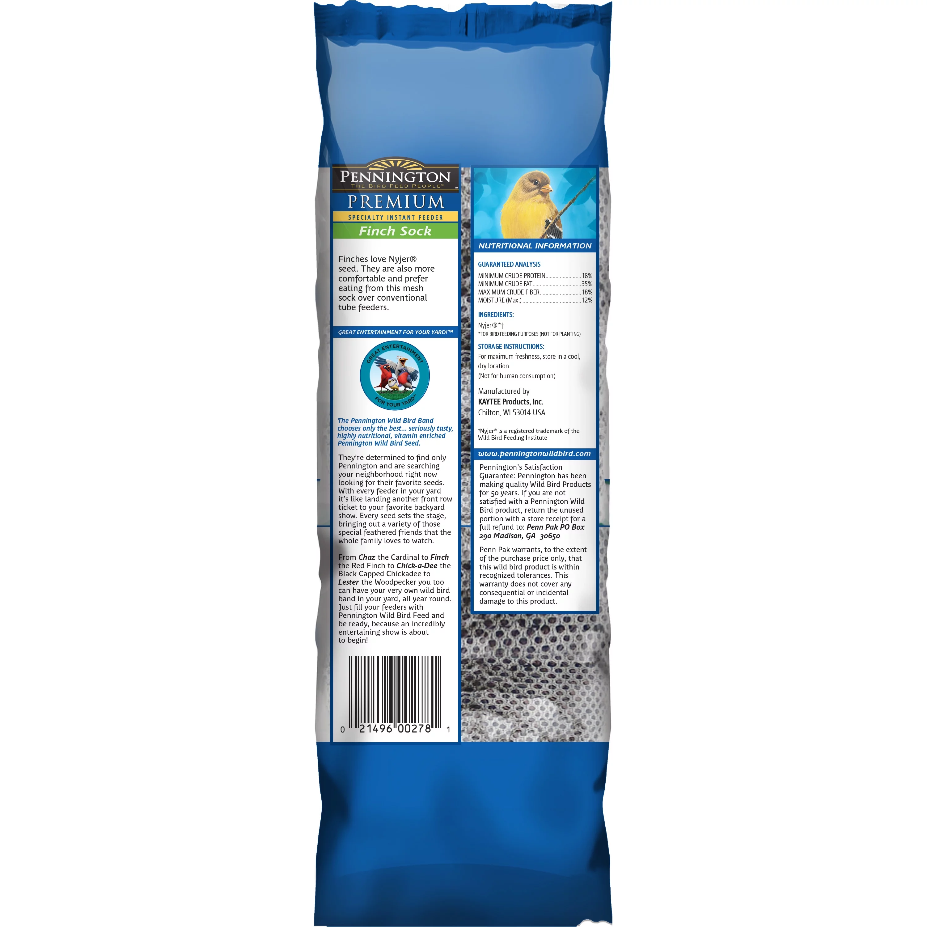 Pennington Premium Finch Sock Wild Bird Feed Seed and Feeder, 13 oz