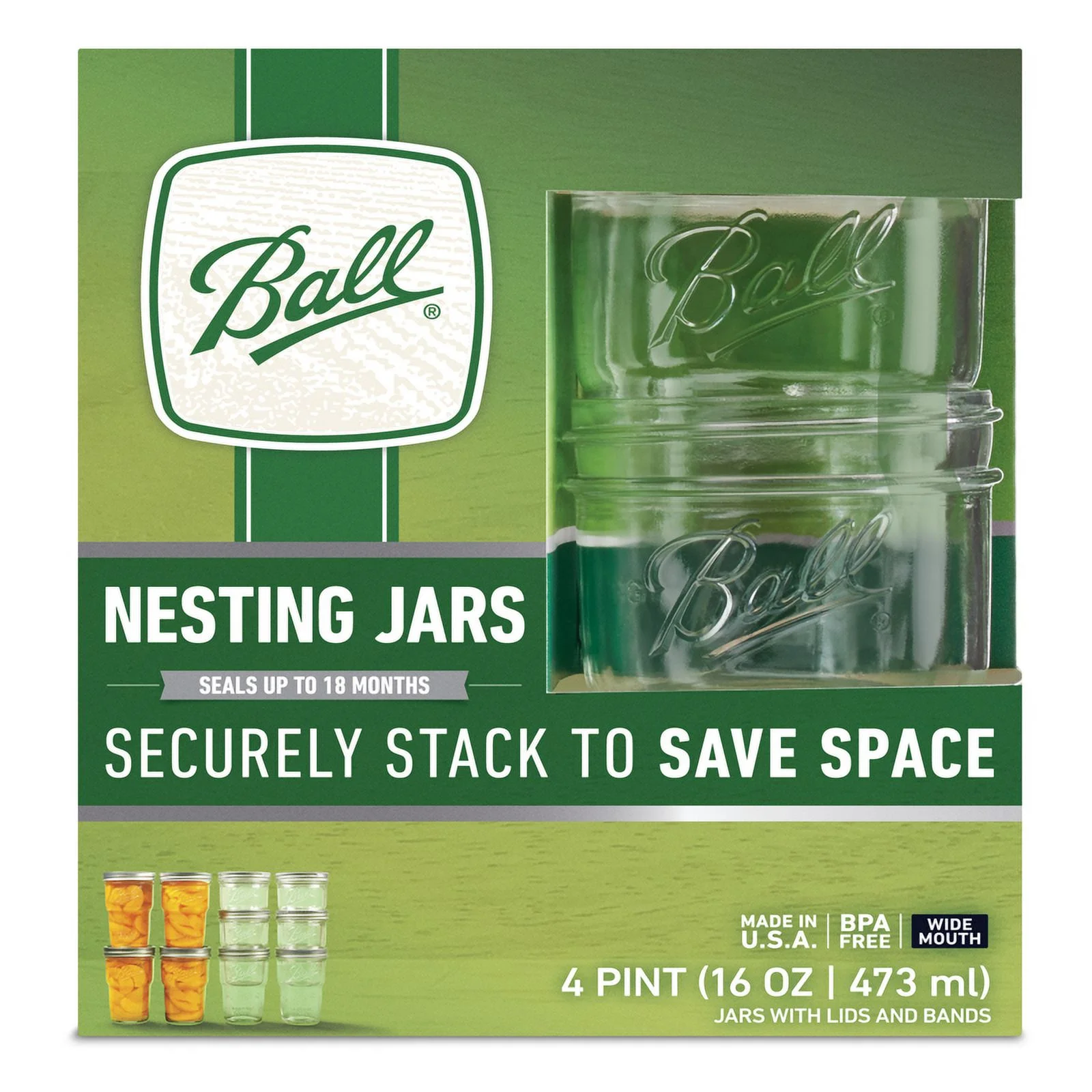 1 Pc, Ball Wide Mouth Nesting Jar 16 Oz 4 Pk