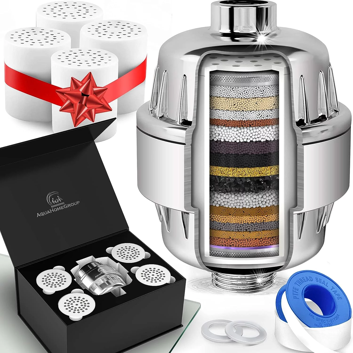 Shower Head Filter for Hard Water - 20 Stage - 5 Replacement Cartridges - High Output Water Softener to Remove Chlorine and Fluoride - Soft Water Filtered with Vitamin C E - Purifying Softening Aqua…