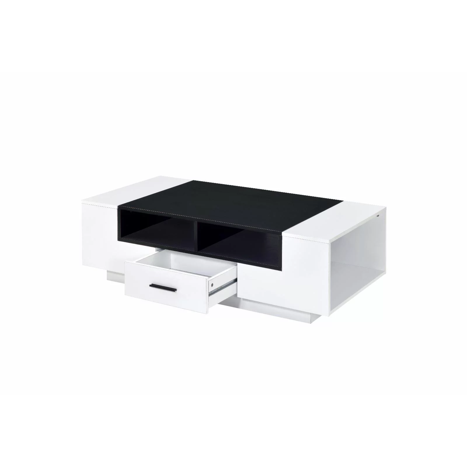 ACME Armour 1-Drawer Wooden Coffee Table with Compartments in White and Black