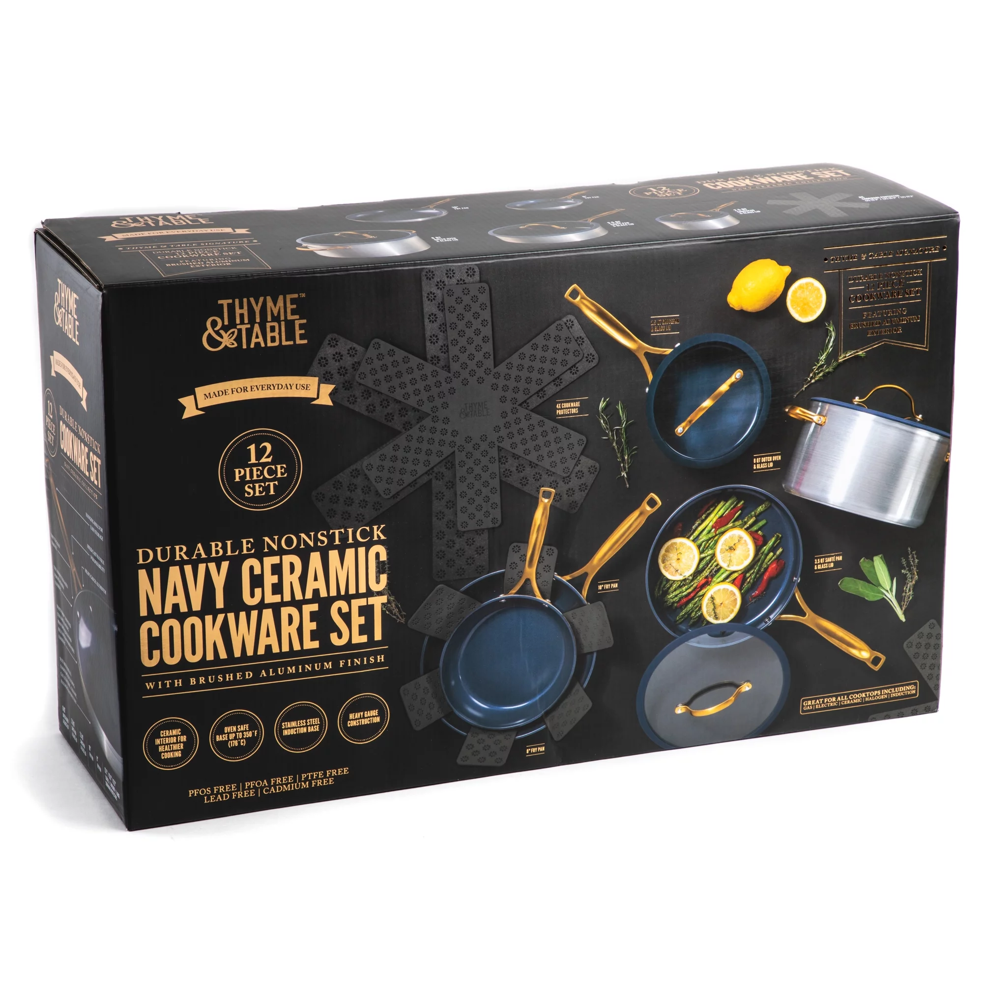 Thyme & Table 12-Piece Nonstick Cookware Set, Silver and Navy