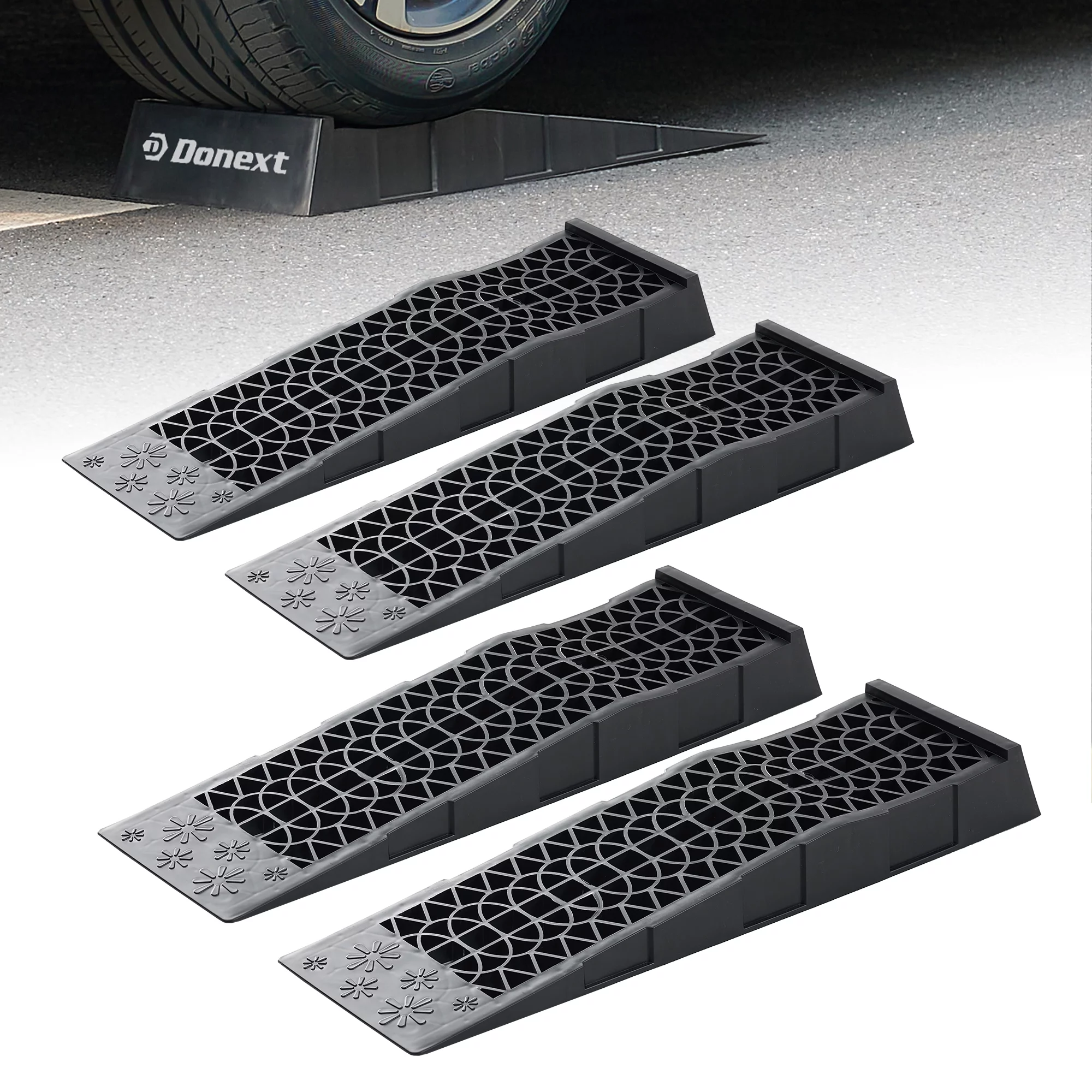 Donext Low Profile Plastic Car Service Ramps 6 Ton Heavy Duty Truck Vehicle Ramps for Oil Changes& Maintenance- 4 Pack