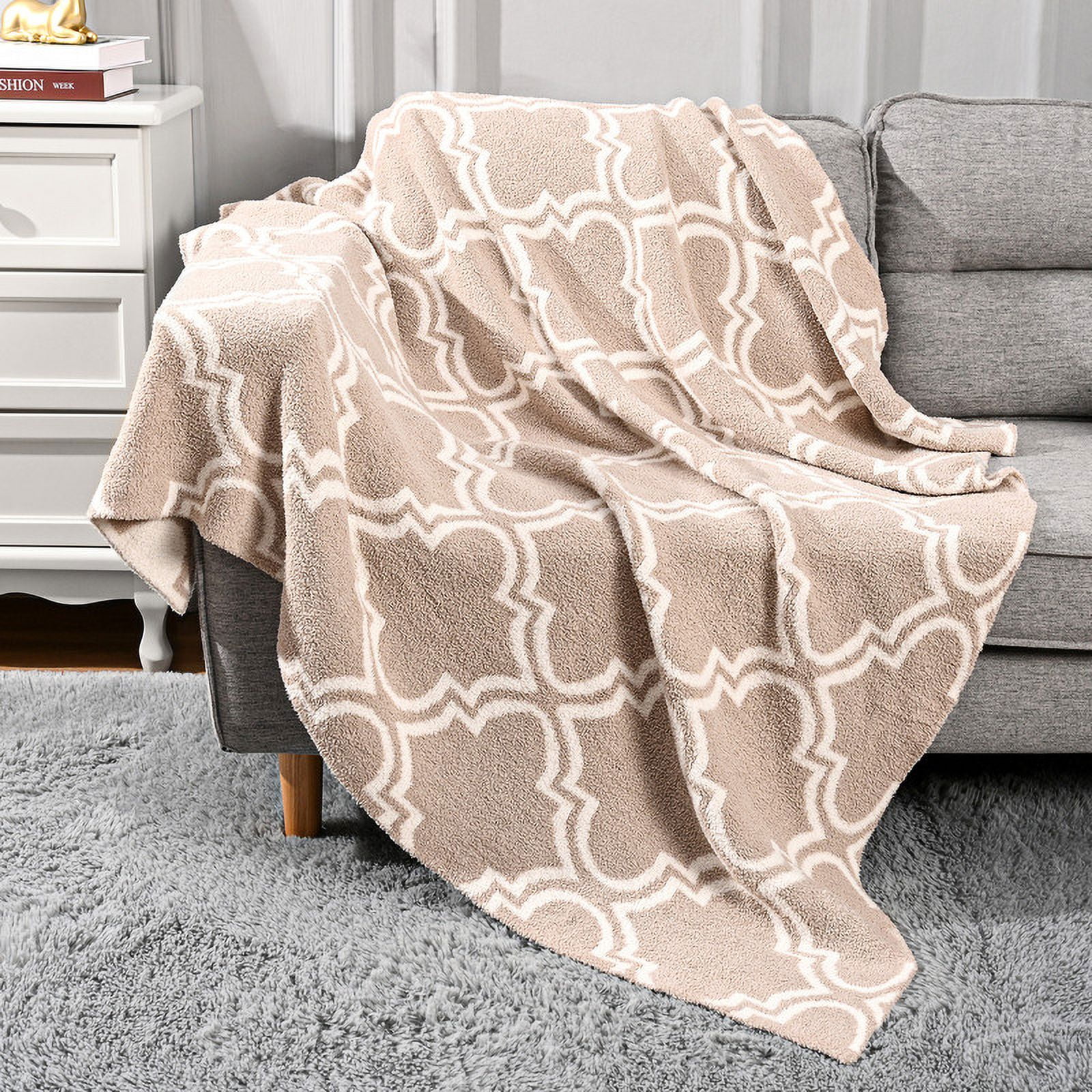 Lochas Throw Blankets Fluffy Sherpa Shaggy Geometric Print Blanket for Bed Couch Sofa,50