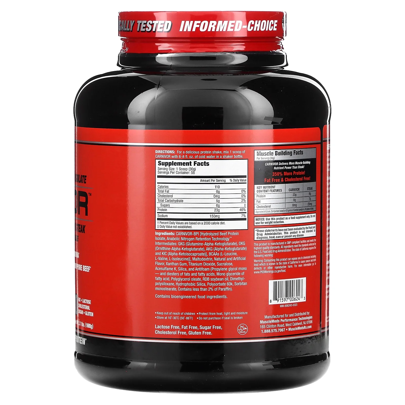 MuscleMeds Carnivor, Bioengineered Beef Protein Isolate, Cinnamon Toast Cereal, 3.7 lbs (1,680 g)