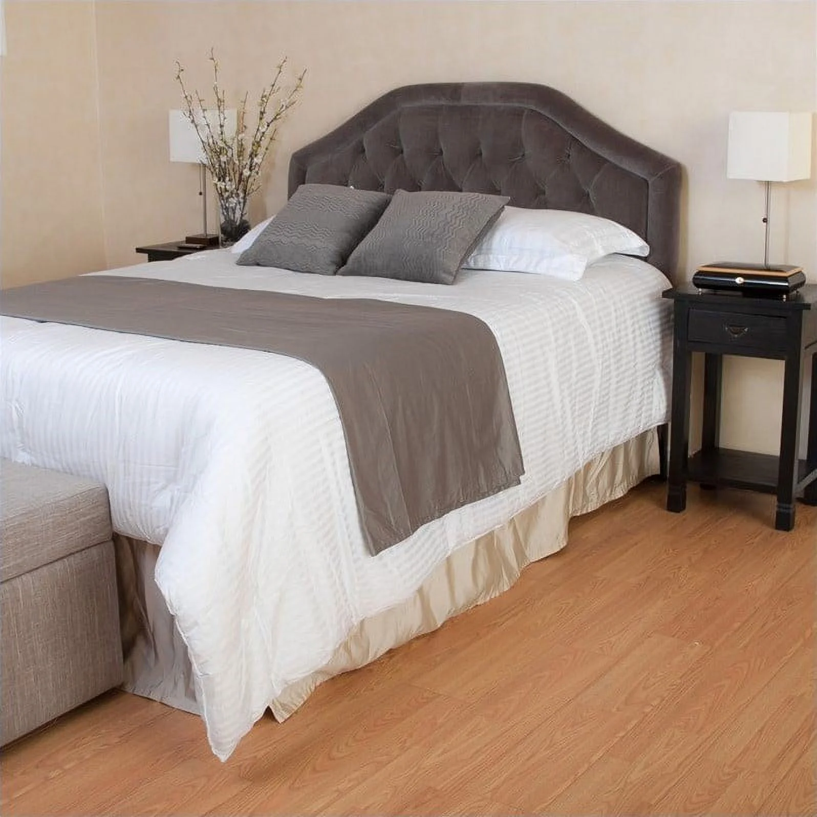 Noble House Rafael Adjustable Queen-Full Tufted Panal Headboard in Gray