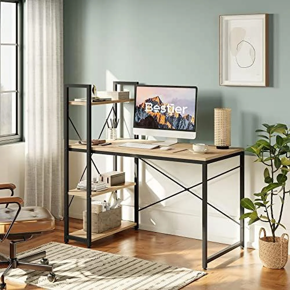 HYHBIBOOM Computer Desk with Shelves - 47 Inch Small Space Home Office Desks with Bookshelf for Study Writing and Work - Plenty Leg Room and Easy Assemble  Wash White