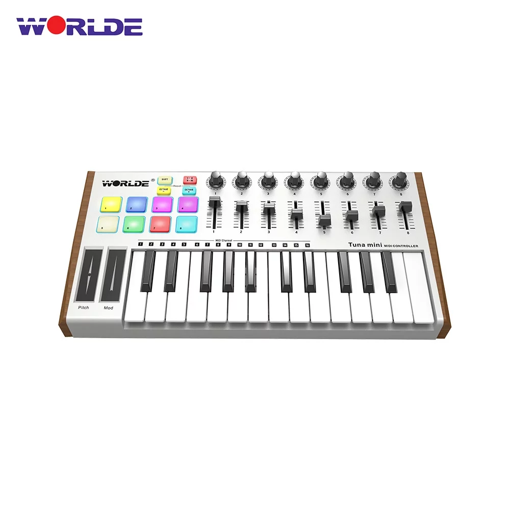 TUNA  Ultra-Portable 25-Key USB MIDI Keyboard Controller 8  Backlit Trigger Pads with 6.35mm Pedal Jack