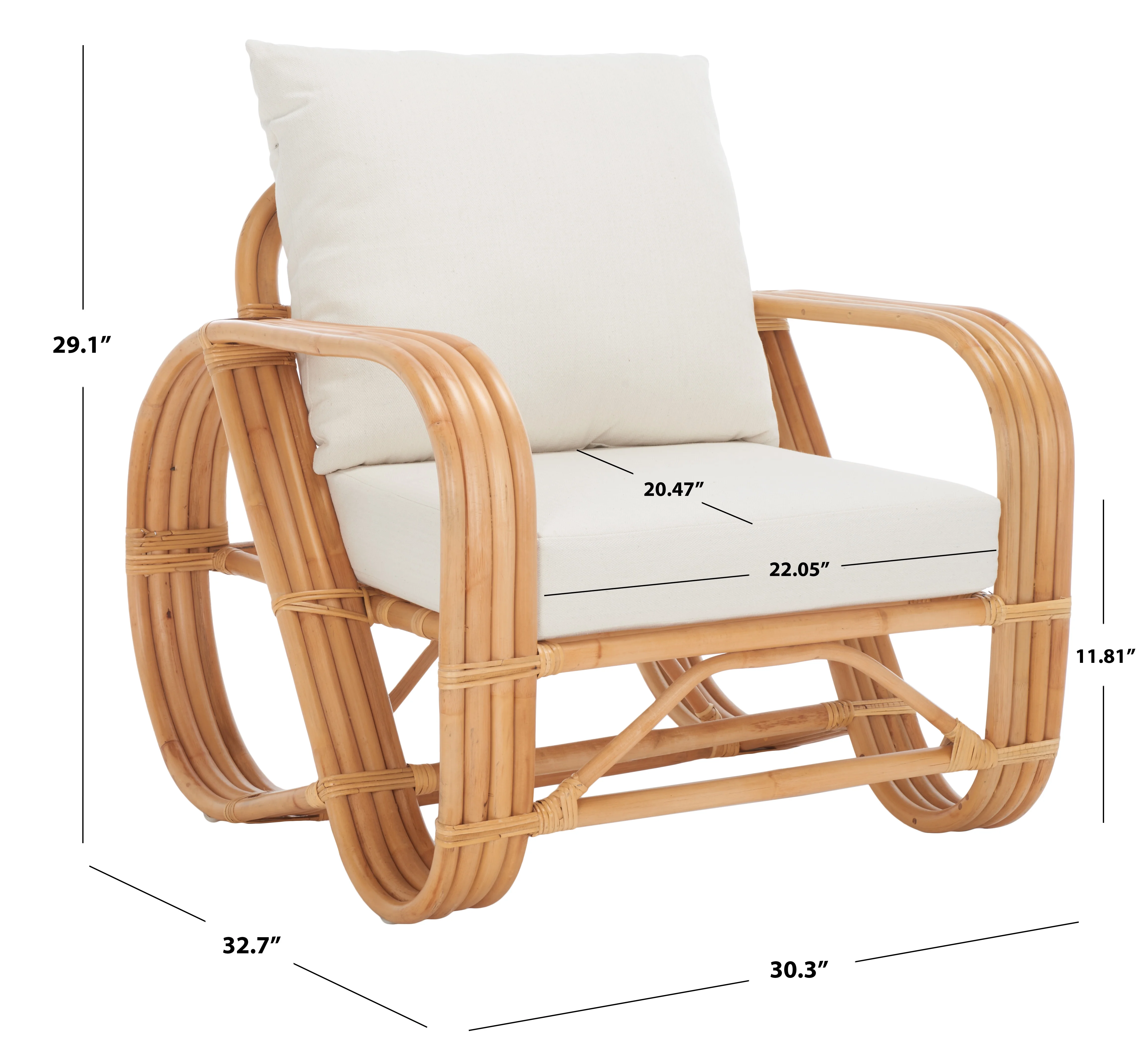 SAFAVIEH Beia Accent Chairs with Cushion, Natural/White (30.3 in. W x 32.7 in. D x 29.1 in. H)