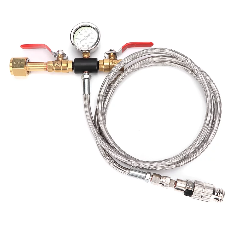 C O2 Filling Valve Dual Valve Connector CO2 Filling 1.8m Hose Adapter with Gauge for Sodastream (W21.8-14)