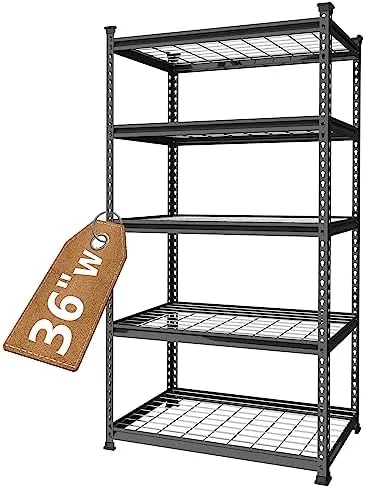 HOOMHIBIU 5-Tier Metal  Shelving Unit  36\u201DW x 18\u201DD x 72\u201DH  Adjustable  Rack Heavy Duty   4000 lbs Load Capacity (Total)  for Garage  Kitchen  Bathroom  Warehouse  Black/Sil